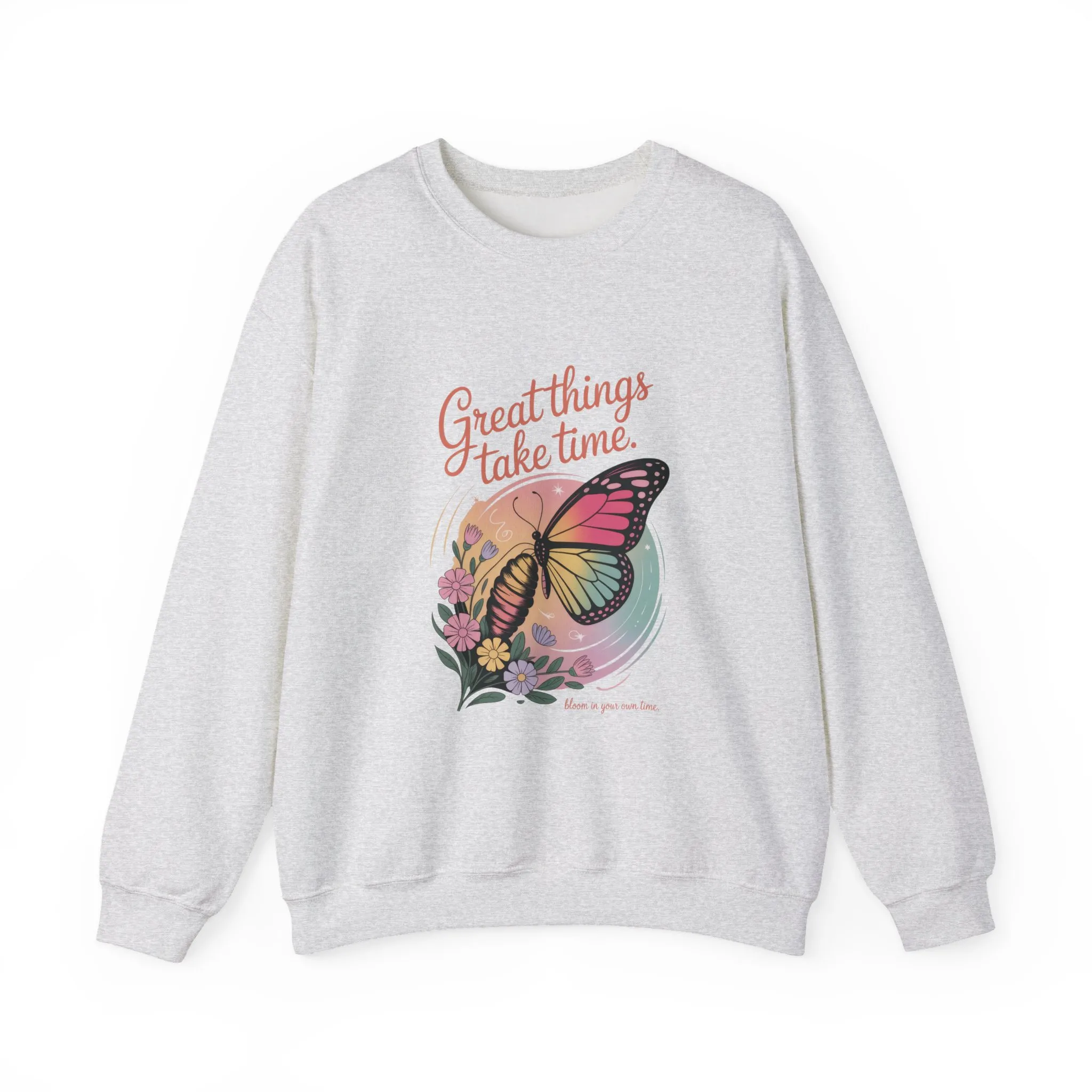 Inspirational Butterfly Sweatshirt - Great Things Take Time, Cozy Unisex Crewneck, Perfect Gift for Nature Lovers, Relaxed Style, [...] - Image 2