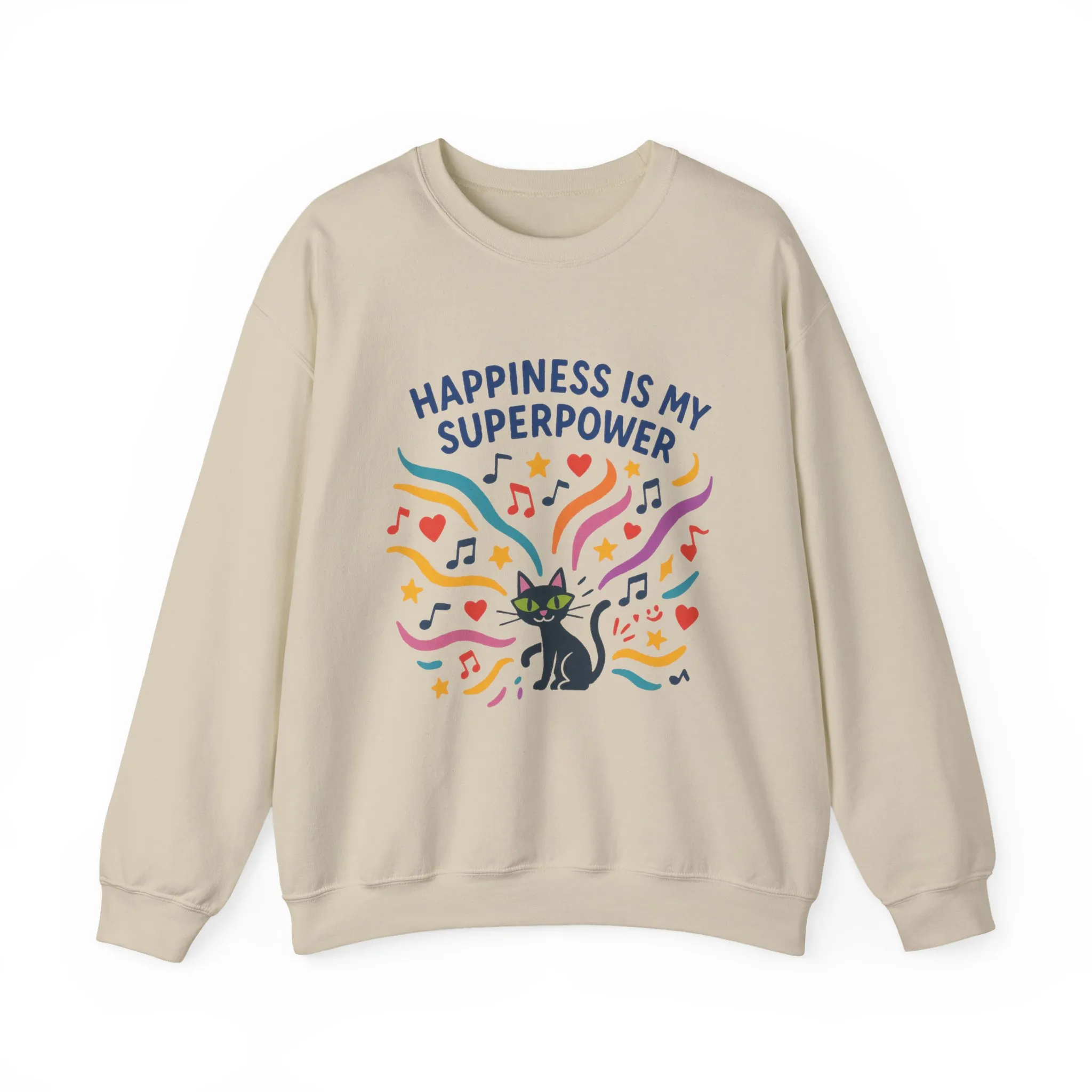Playful Cat Crewneck Sweatshirt, Happiness is My Superpower, Cozy Sweatshirt, Gift for Cat Lovers, Fun Casual Style, Unique Animal Design - Image 28