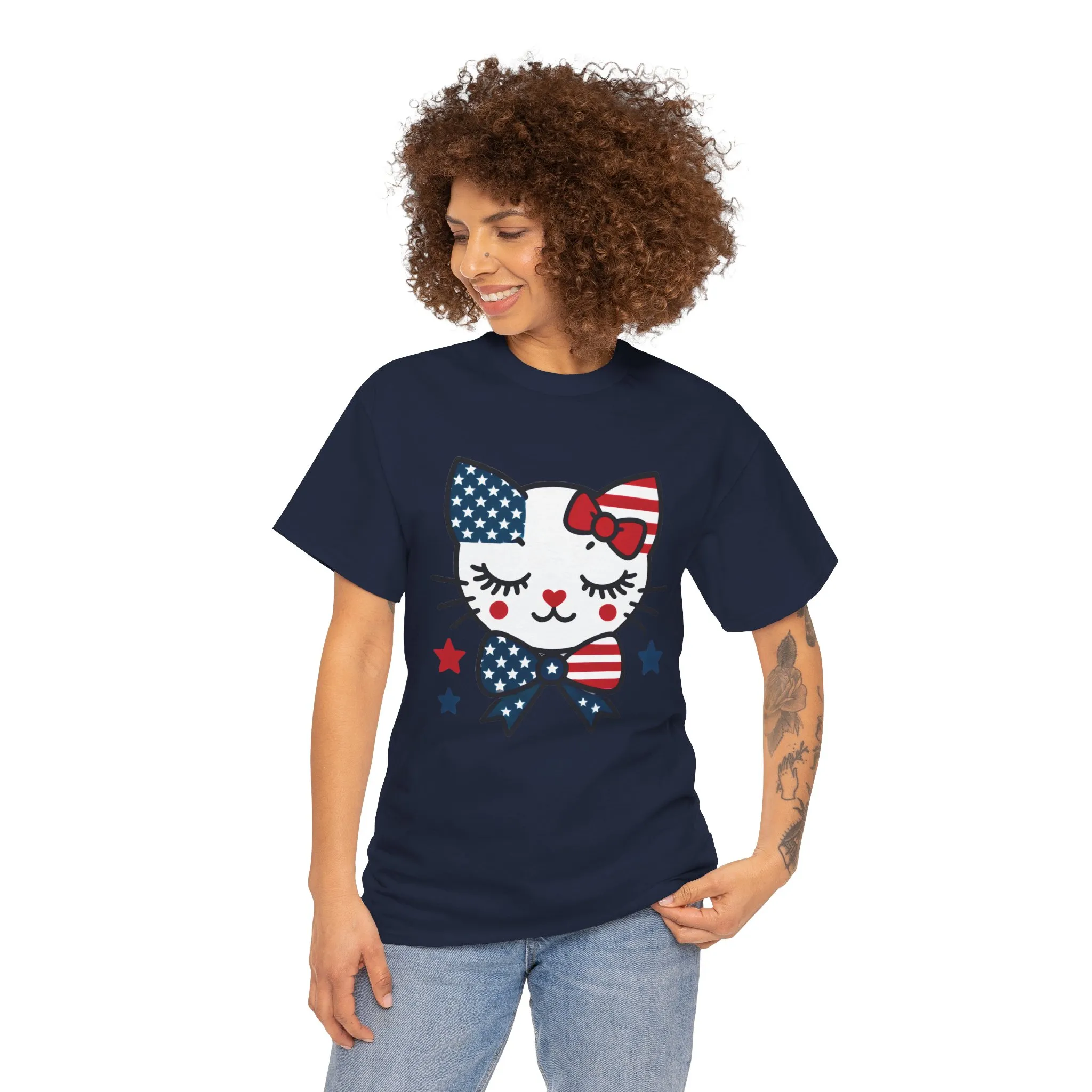 Patriotic Cat Womens Tee, Cute Cat Shirt, Womens T-Shirt, July 4th Outfit, Independence Day Gift, Animal Lover Apparel - Image 20