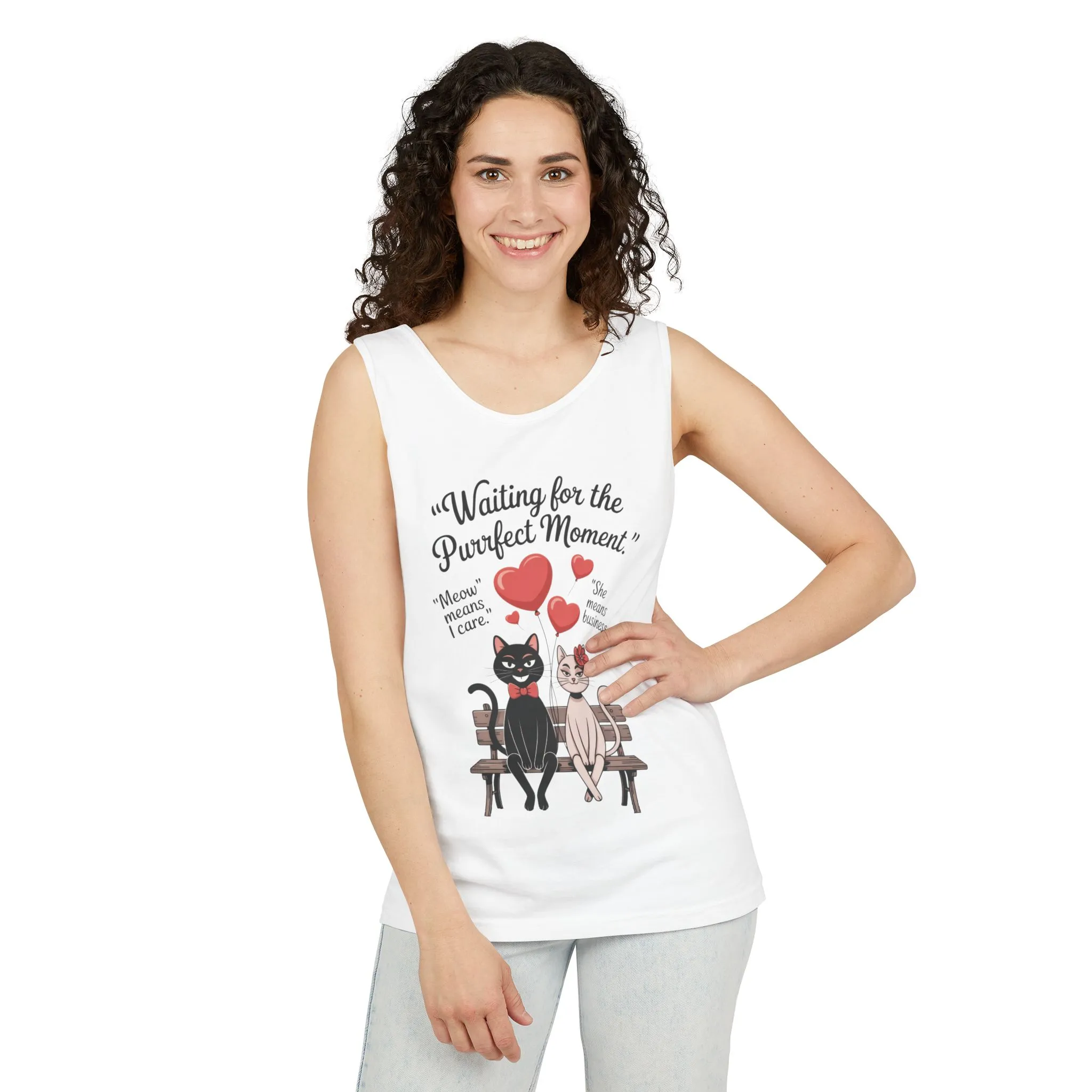 Cute Cat Lovers Tank, Womens Heavy Cotton Tank Top for Pet Owners, Funny Cat Tee, Gift for Cat Lovers, Casual T-Shirt, Animal Art Tee - Image 6