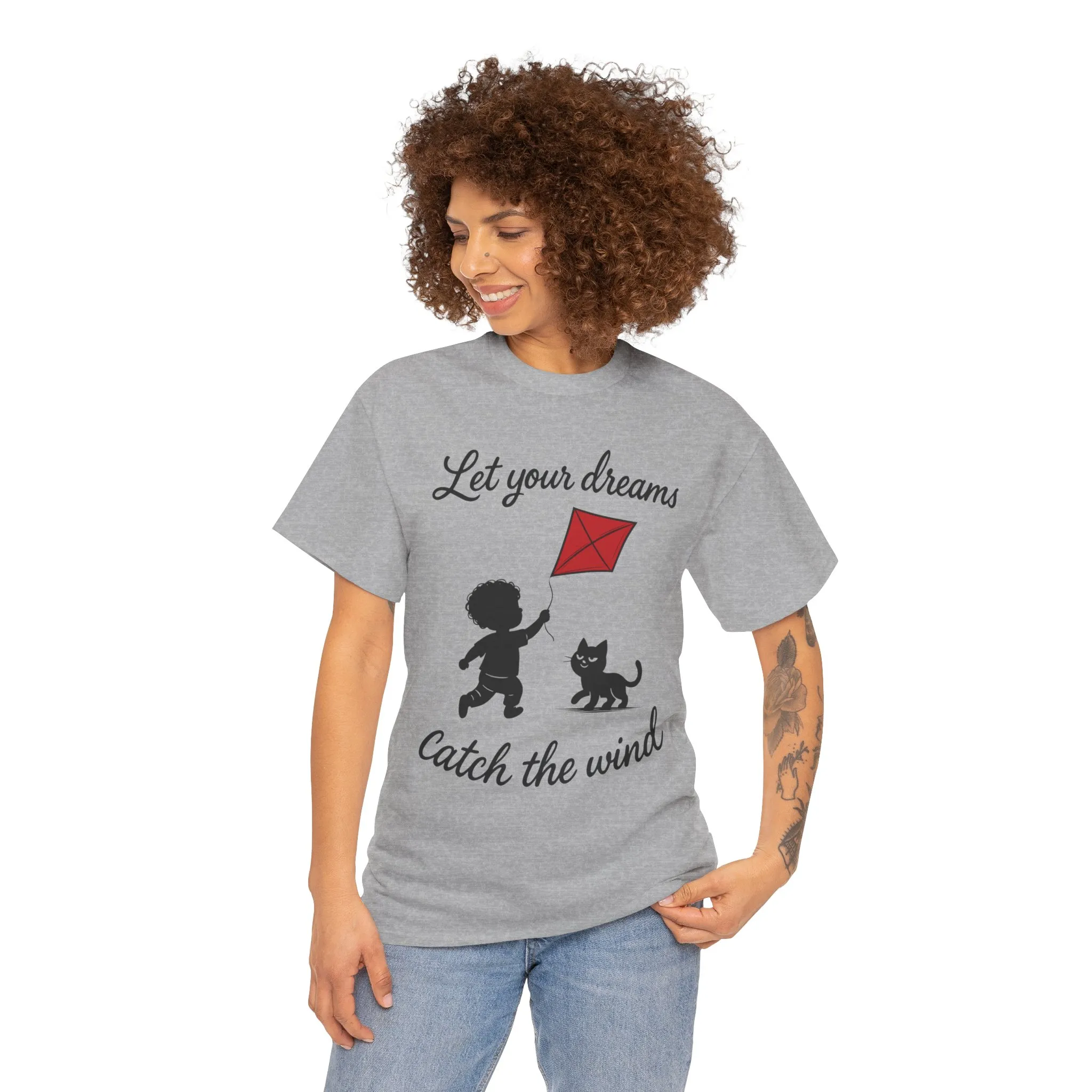 Cute Kid and Cat Design T-Shirt, Playful Gift for Cat Lovers, Summer Style, Cat Lover T-Shirt, Gift for Cat Owners, Women's Cotton T-Shirt - Image 8