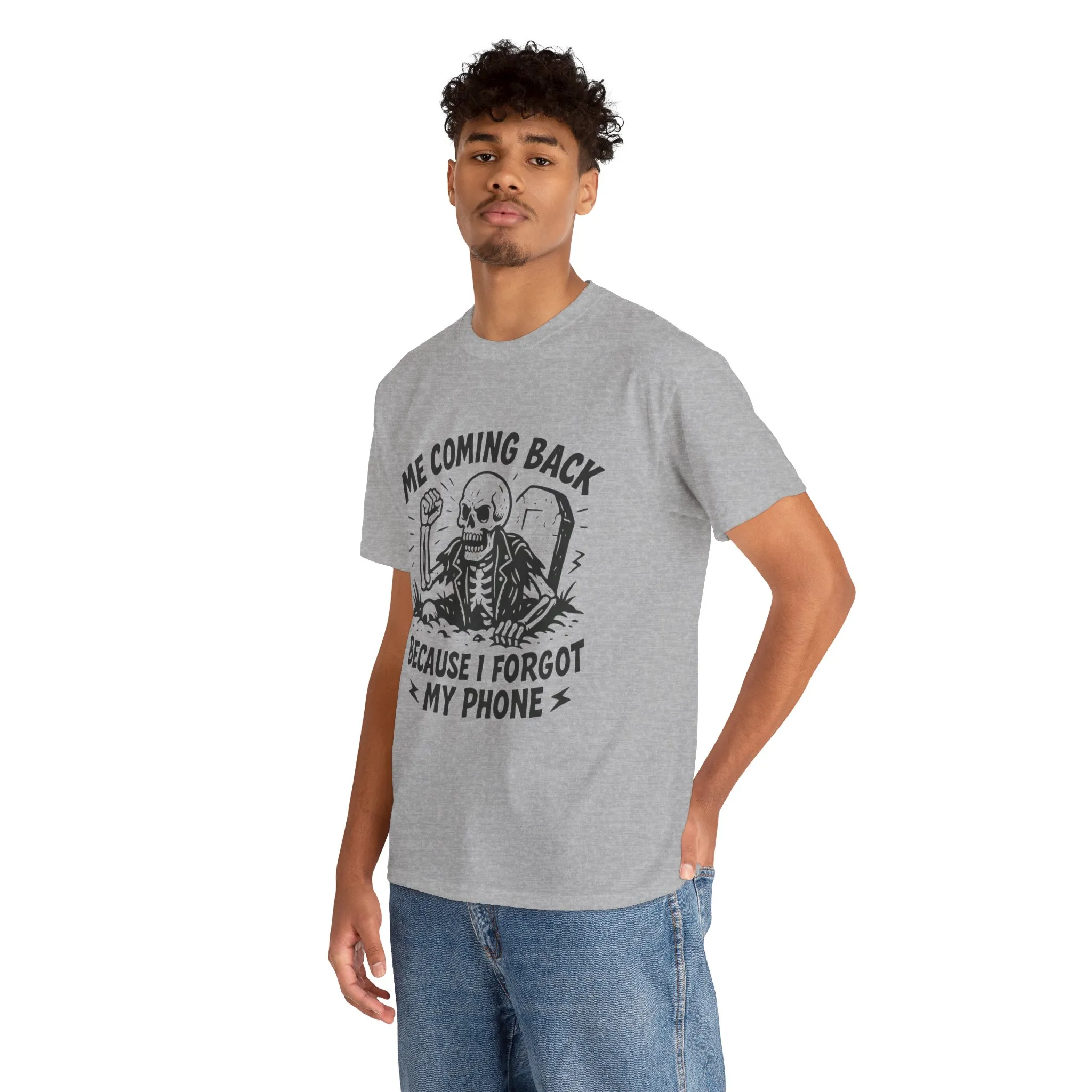 Forgot My Phone T-Shirt, Funny Skeleton Coming Back From Grave Tee, Dark Humor Shirt for Men, Humor Tee, funny skull shirt - Image 12