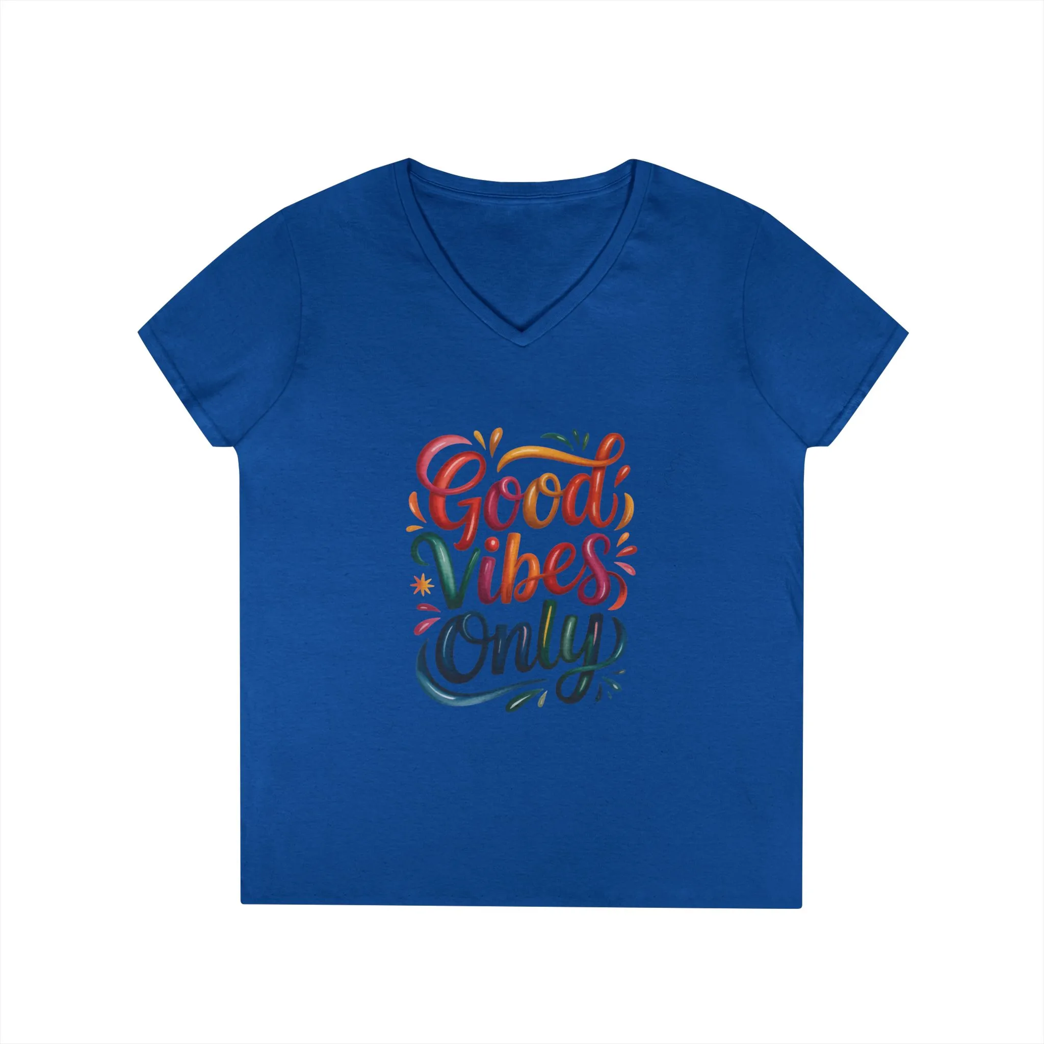 Good Vibes Only Ladies' V-Neck T-Shirt | Positive Message Tee, Casual Wear, Gift for Her, Summer Style, Feel Good Fashion, Positive Energy - Image 22