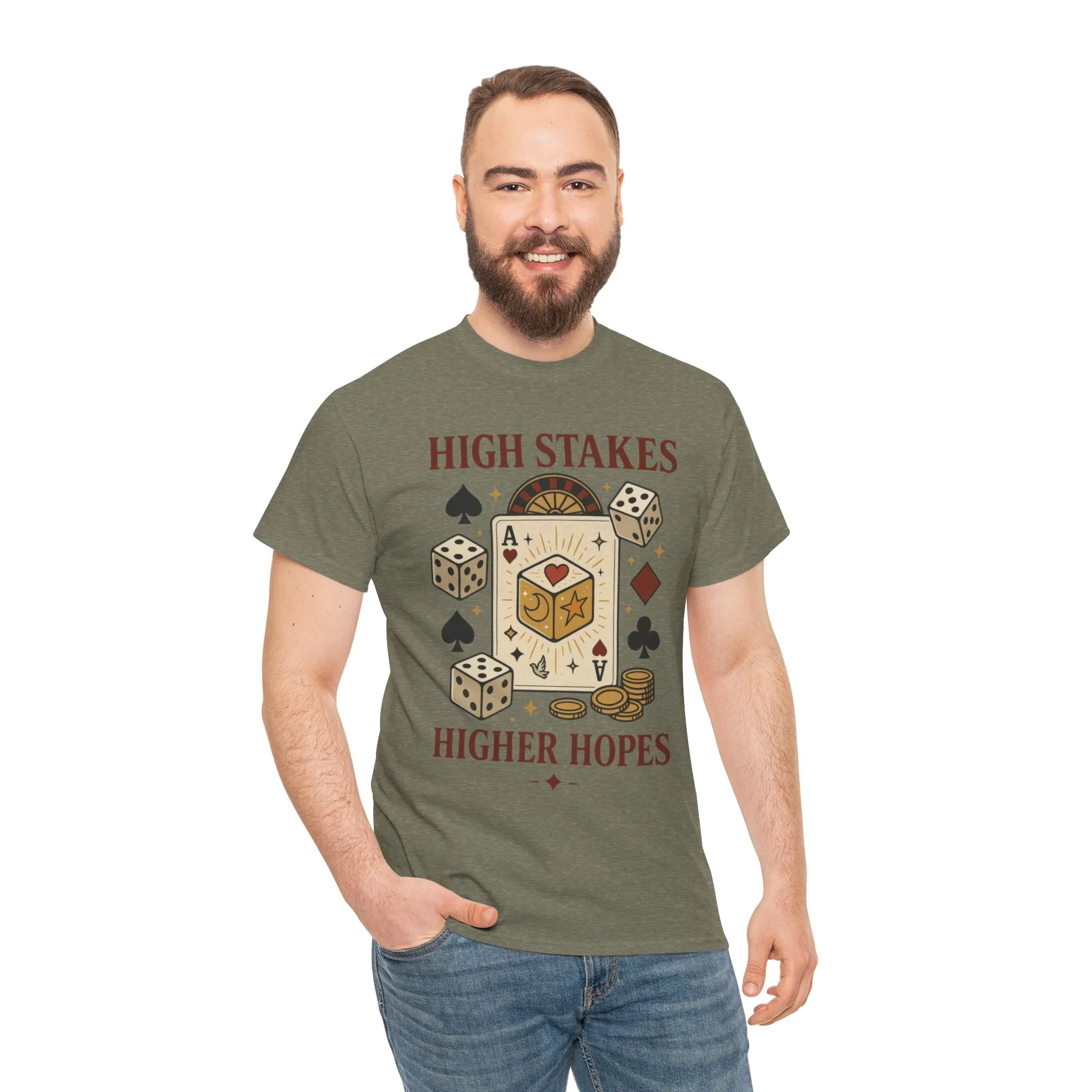 High Stakes, Higher Hopes Graphic Tee, Unisex Gambling Gift, Dice and Card Theme Shirt, Casual Wear, Game Night Apparel - Image 10