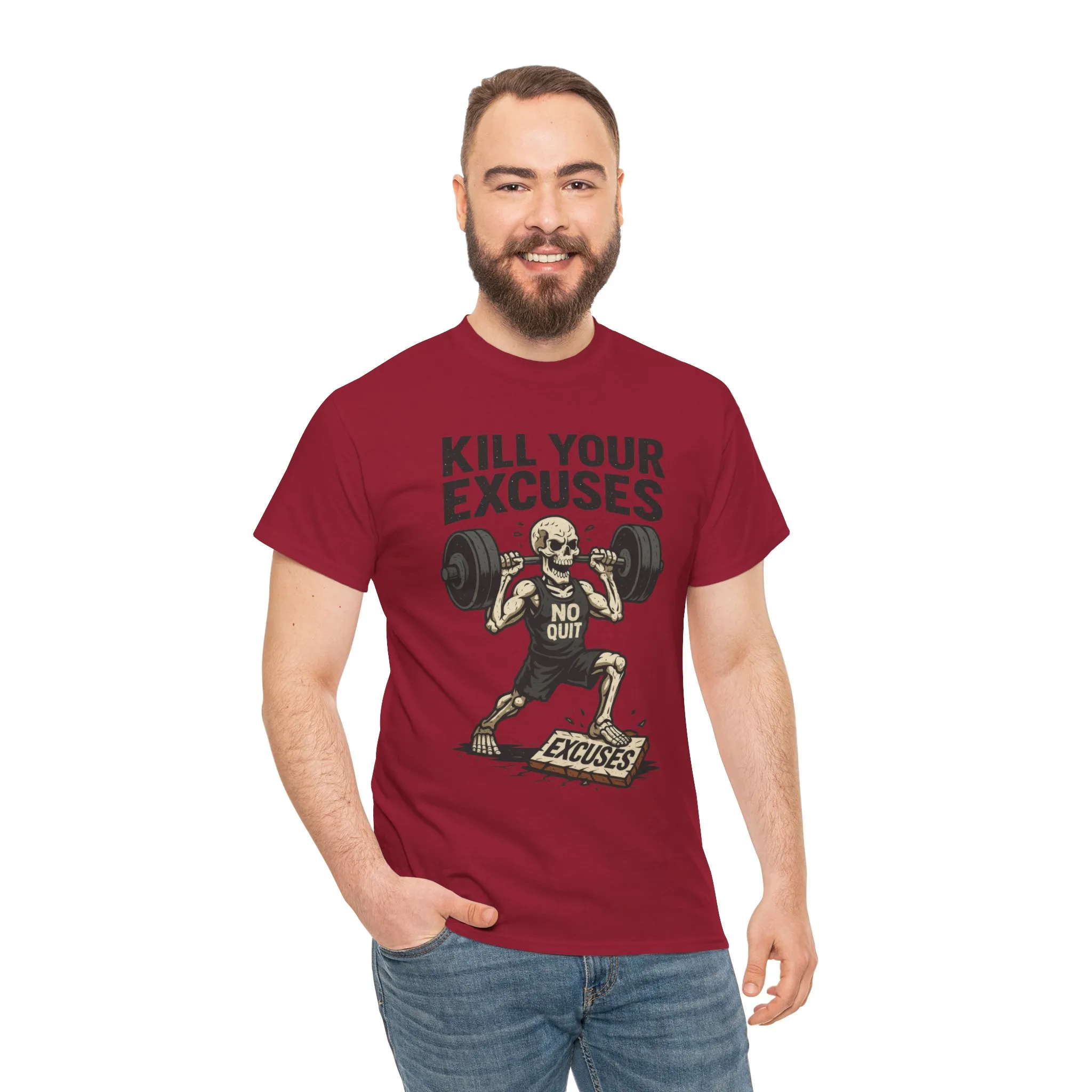 Kill Your Excuses Shirt, No Quit Skeleton Gym Tee for Men, Motivational Fitness T-Shirt, Workout Gift, Gym Apparel - Image 33