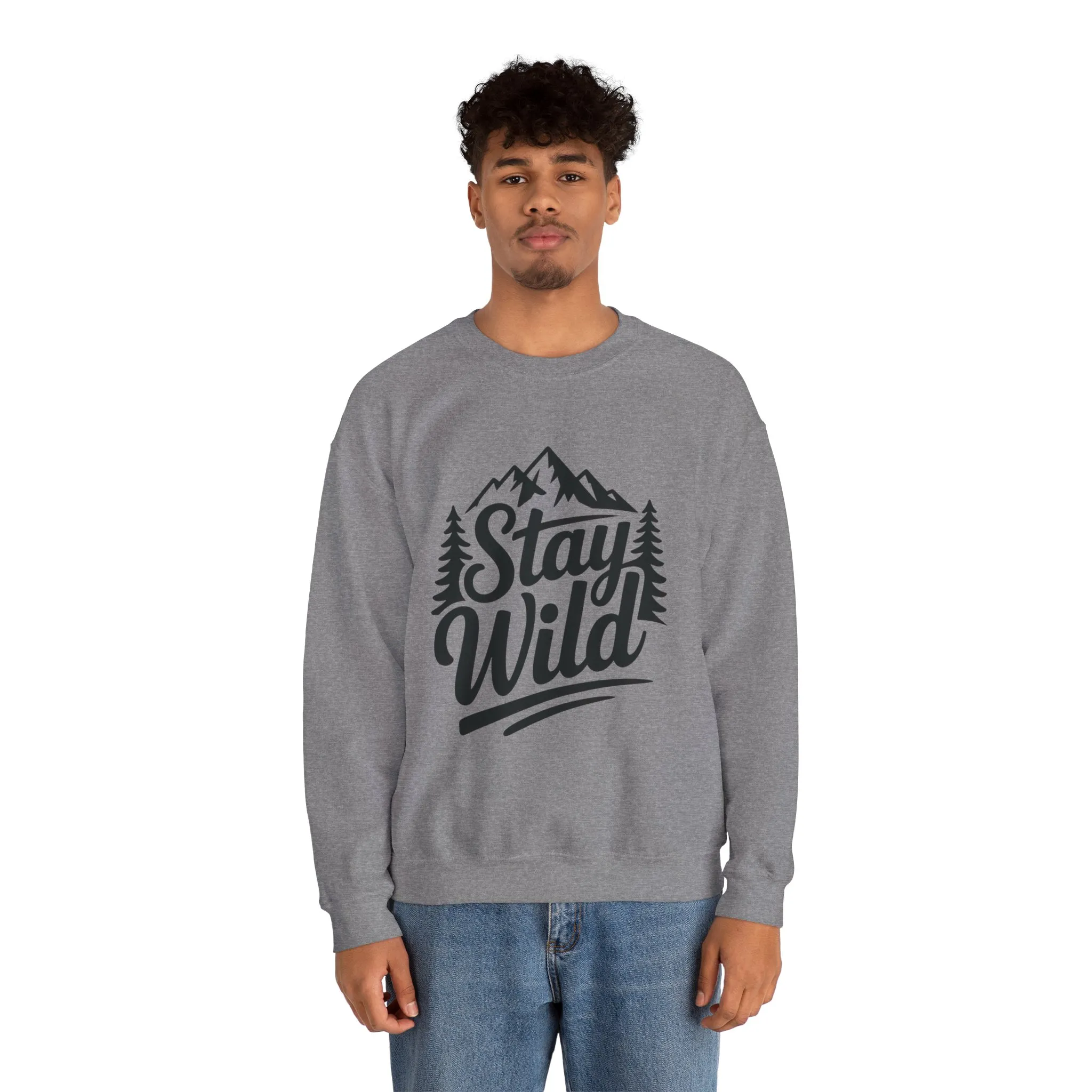 Stay Wild Unisex Crewneck Sweatshirt, Cozy Casual Wear for Adventurers, for Nature Lovers, Mountain Nature Unisex Crewneck Sweatshirt