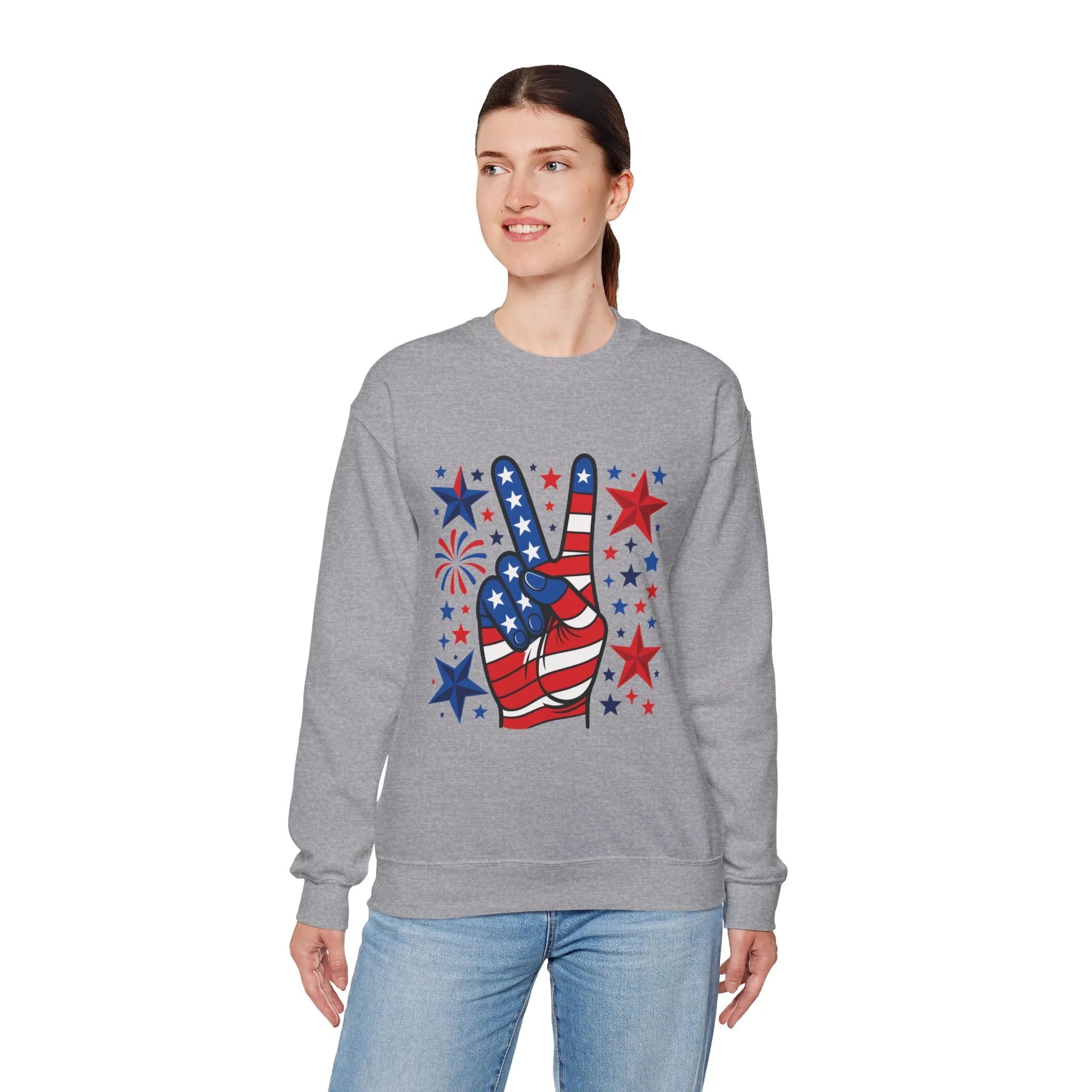 Patriotic Peace Crewneck Sweatshirt - Unisex Heavy Blend, 4th of July Clothing, Peace Sign Design, Casual Wear, Gift for Him/Her - Image 16