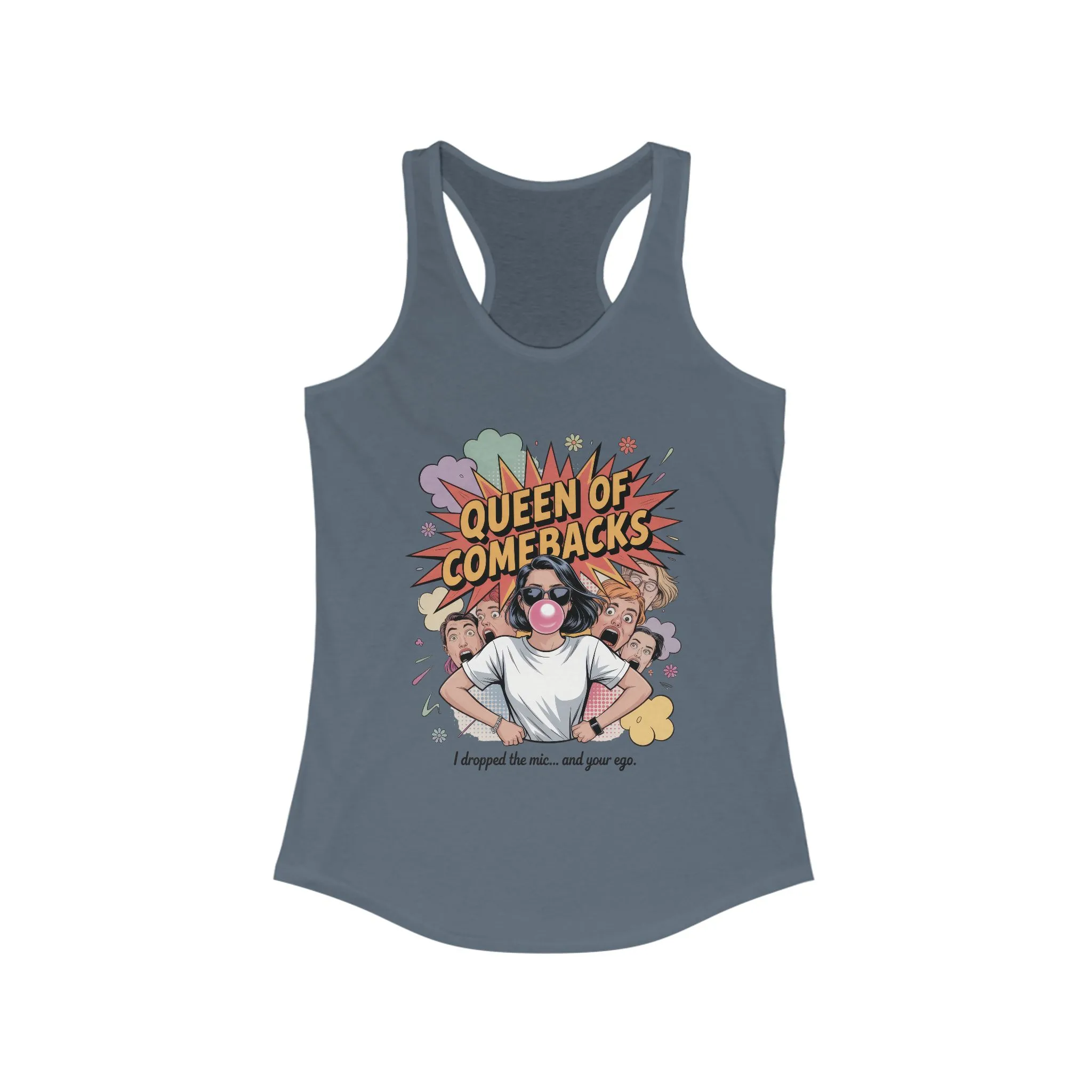 Queen of Comebacks Racerback Tank, Funny Graphic Tee, Gift for Women, Casual Summer Top, Trendy Workout Shirt