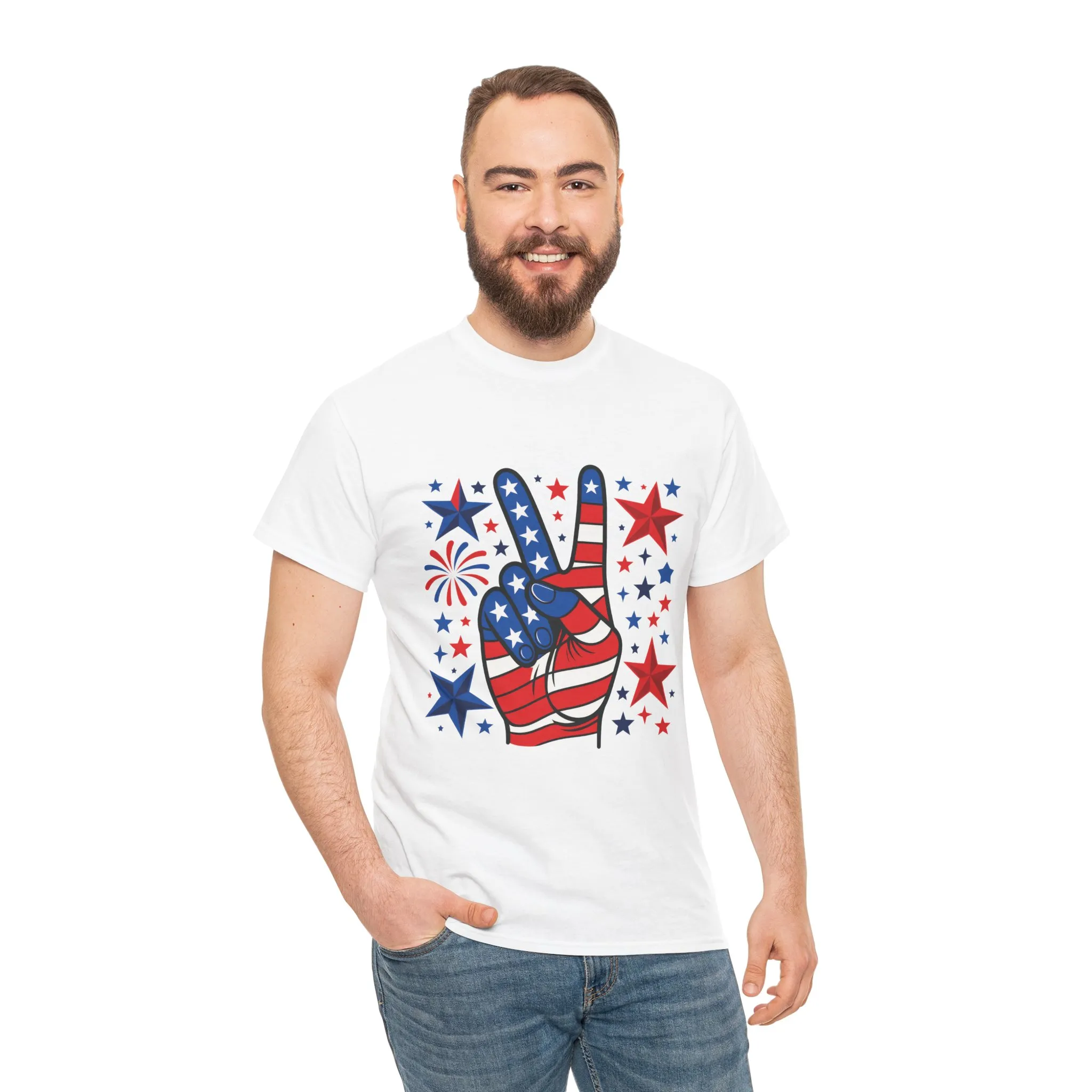 Patriotic Peace Hand Unisex Heavy Cotton Tee - Ideal for July 4th, Independence Day, Celebrations, Casual Wear, Everyday Style - Image 3