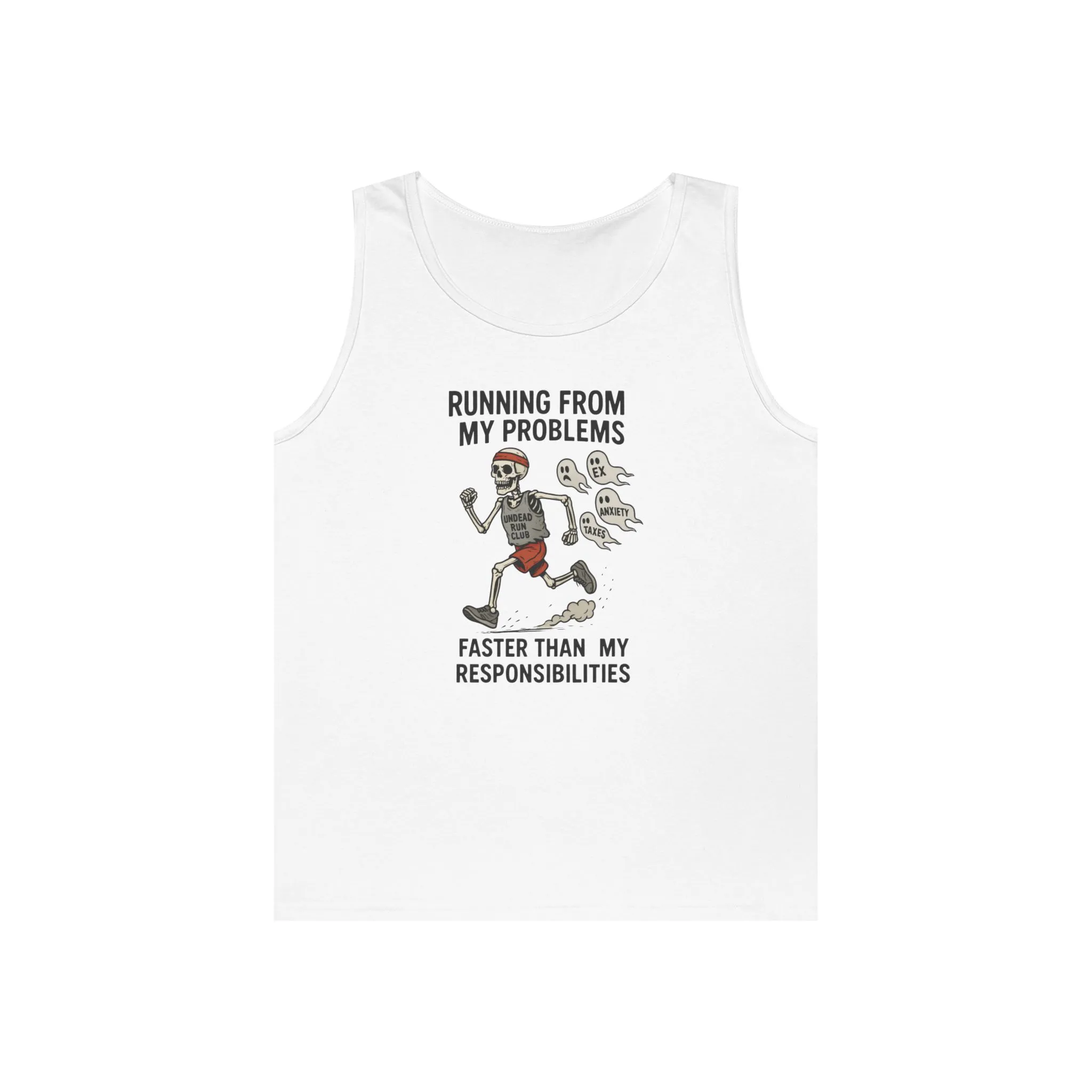 Skeleton Runner Tank for Men, Undead Jogging Club Tee, Halloween T-Shirt, Gift for Runners, Anxiety Humor Gift, Funny Graphic Tank Top - Image 4