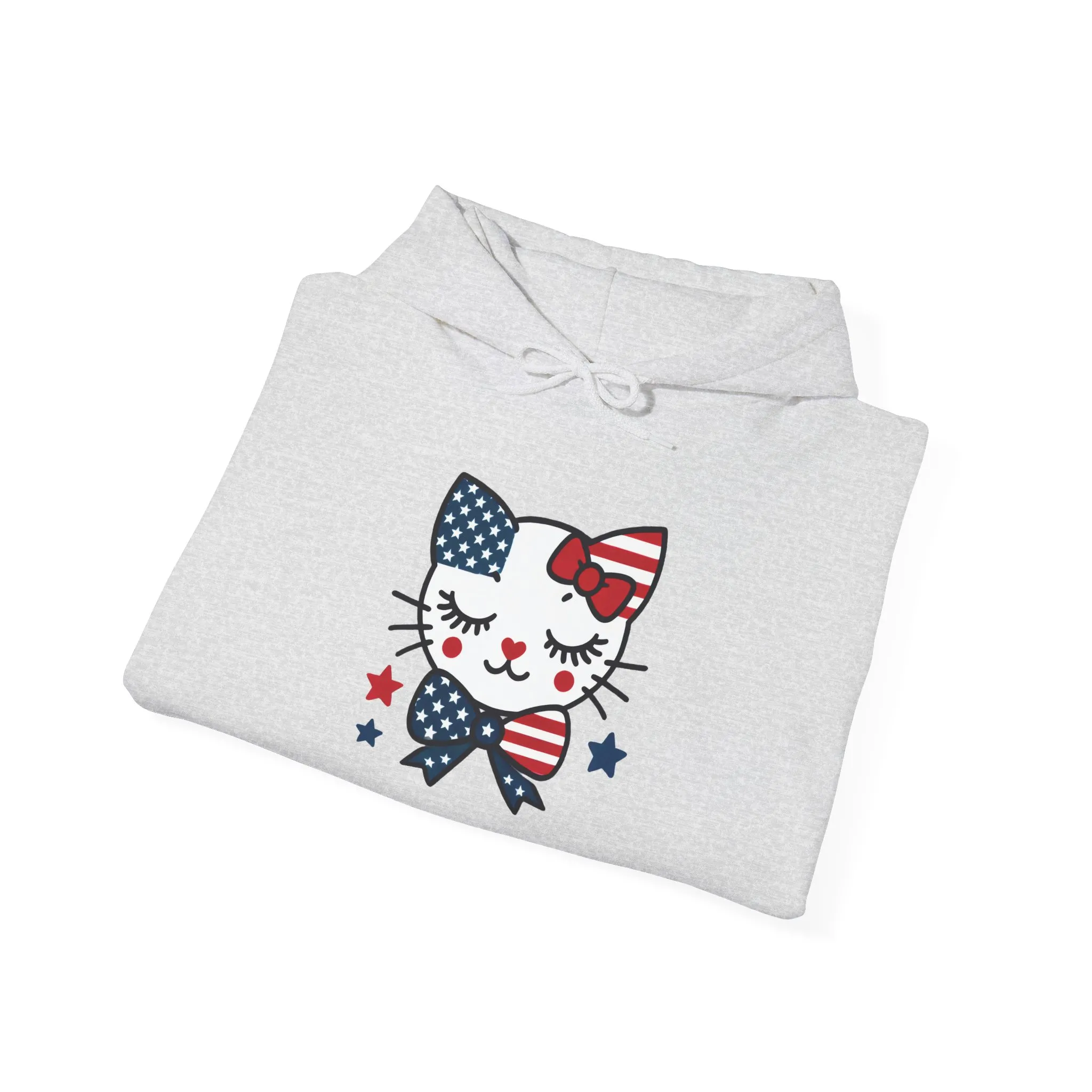 Cute Cat Patriot Womens Hoodie, Womens Heavy Blend Sweatshirt, Gift for Cat Lovers, 4th of July Apparel, Perfect for Independence Day - Image 7
