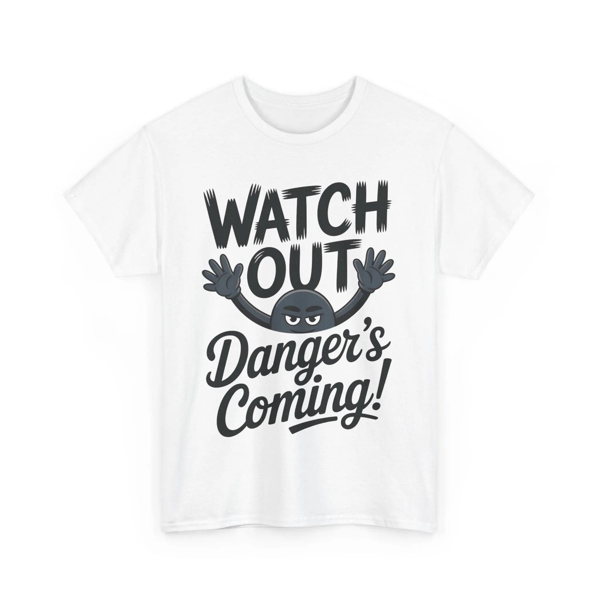 Funny "Watch Out" Cartoon Character T-Shirt, Sketch Style Unisex Heavy Cotton Tee, Minimalist Humorous Graphic Tee, Gift for Him/Her - Image 5