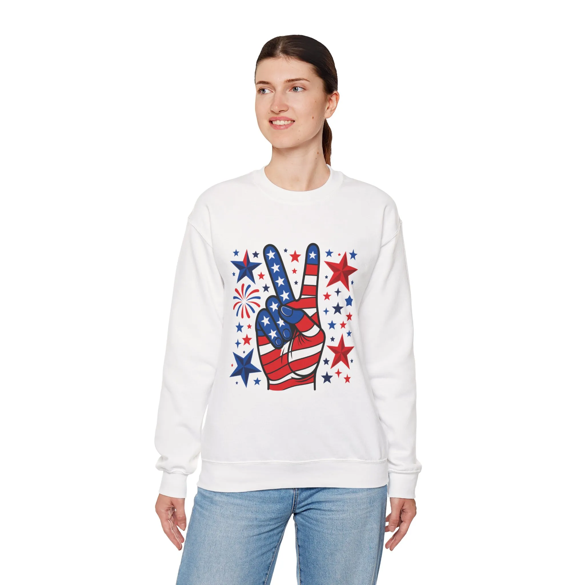 Patriotic Peace Crewneck Sweatshirt - Unisex Heavy Blend, 4th of July Clothing, Peace Sign Design, Casual Wear, Gift for Him/Her - Image 8