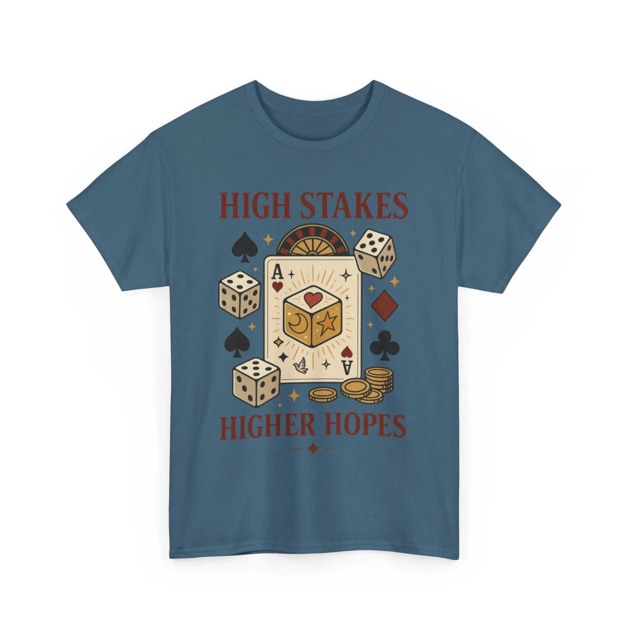 High Stakes, Higher Hopes Graphic Tee, Unisex Gambling Gift, Dice and Card Theme Shirt, Casual Wear, Game Night Apparel - Image 15