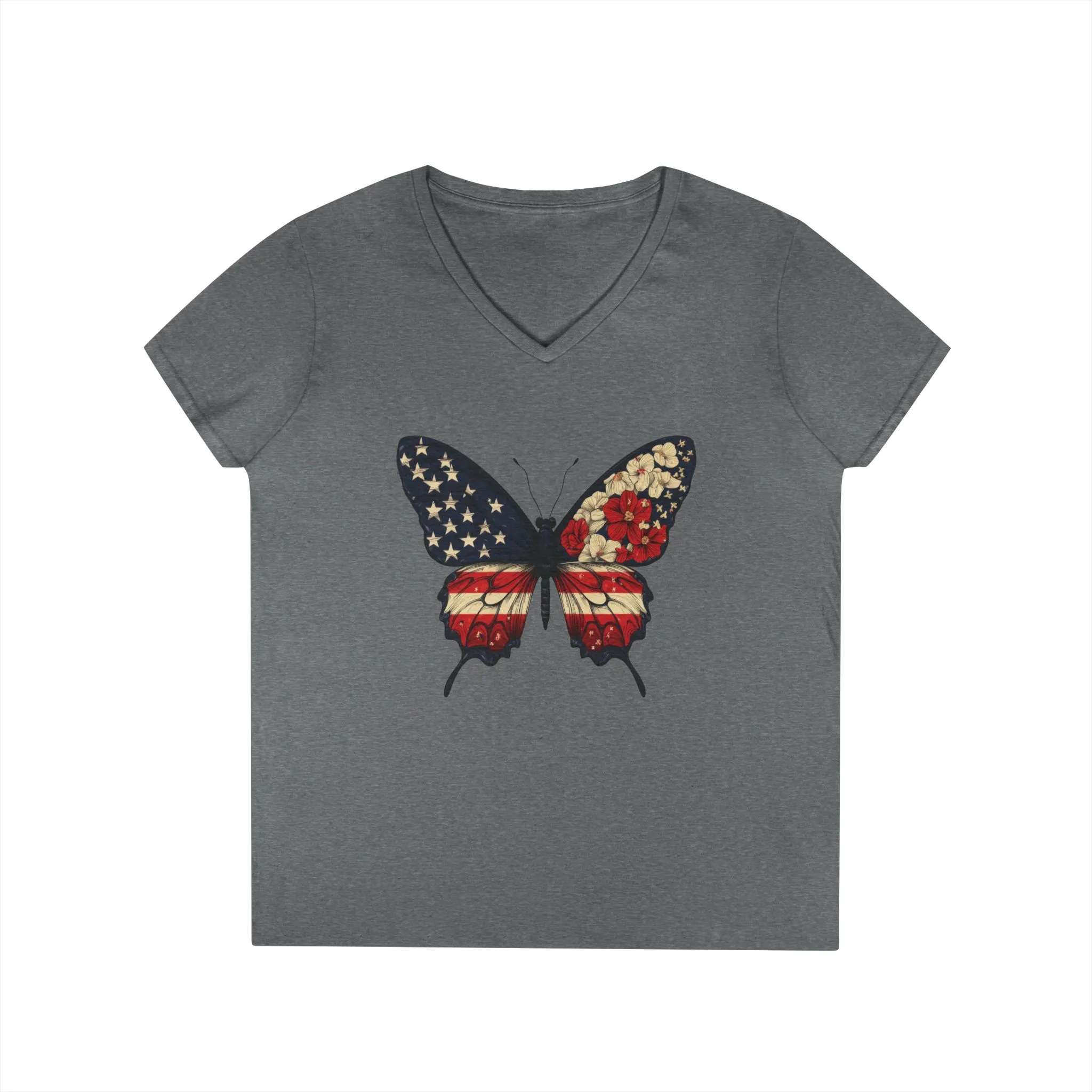 Patriotic Butterfly V-Neck T-Shirt, Summer Style, Gifts for Her, Independence Day, Casual Wear, Nature Lovers - Image 10