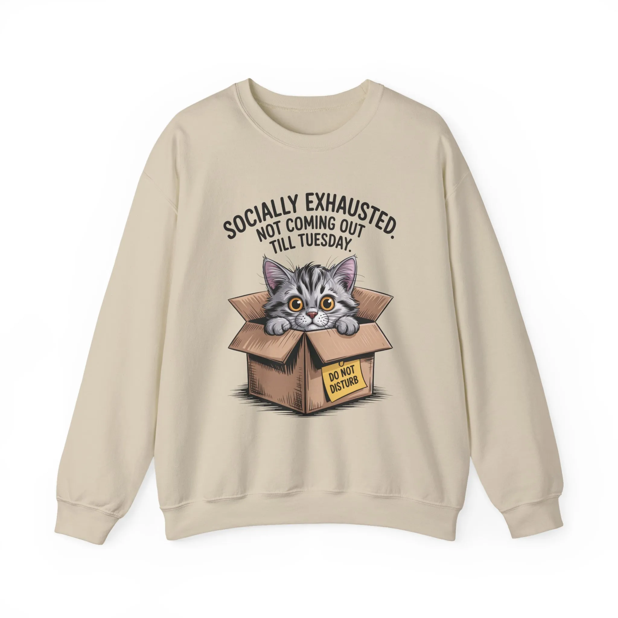Socially Exhausted Cat Sweatshirt, Funny Cat Crewneck, Gift for Cat Lovers, Cozy Unisex Pullover, Weekend Comfort Apparel - Image 28