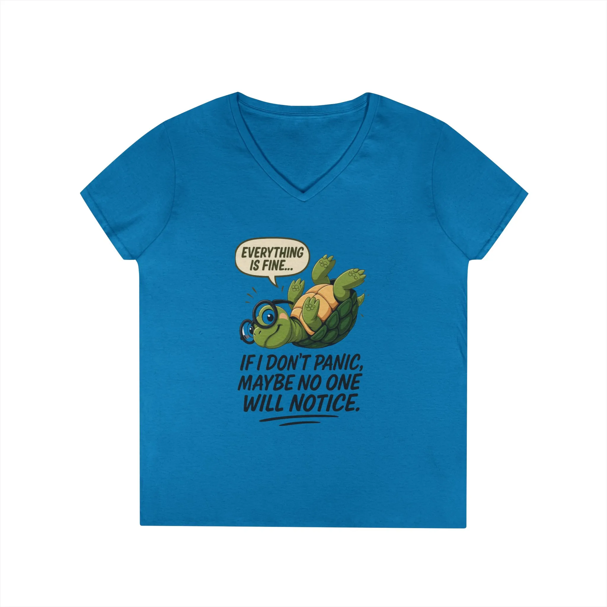 Cute & Comfy Turtle V-Neck T-Shirt, Everything is fine.. design, Gift for Animal Lovers, Casual Wear, Fun Quotes, Positive message tee - Image 10
