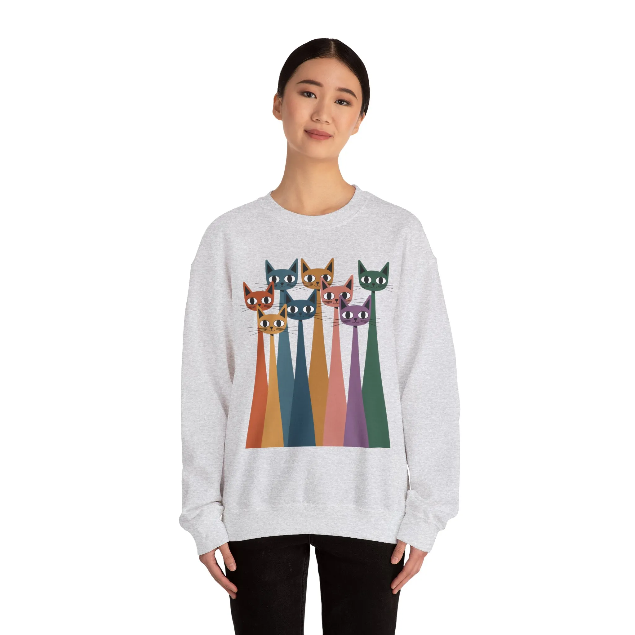 Colorful Cat Sweatshirt, Cozy Crewneck, Cat Lover Gift, Womens Sweatshirt, Cute Animal Apparel, Fun Gift for Cat Owners - Image 5