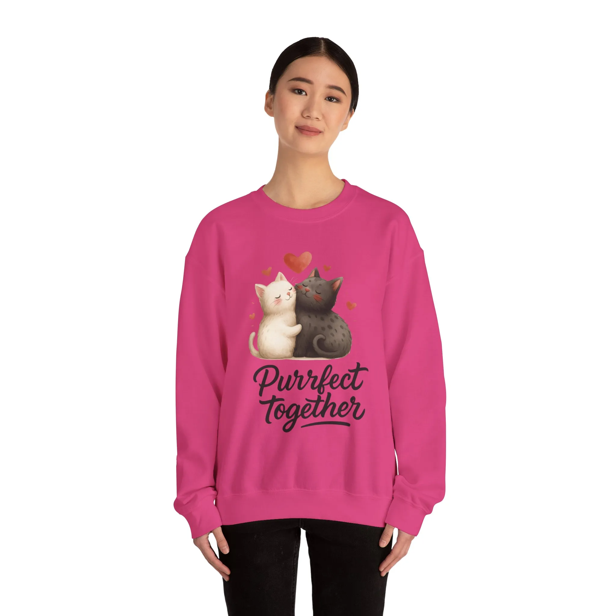Cute Cat Couple Womens Sweatshirt, Purrfect Together Sweater, Gift for Cat Lovers, Cozy Crewneck for Valentine's Day, Animal Lover Apparel - Image 26