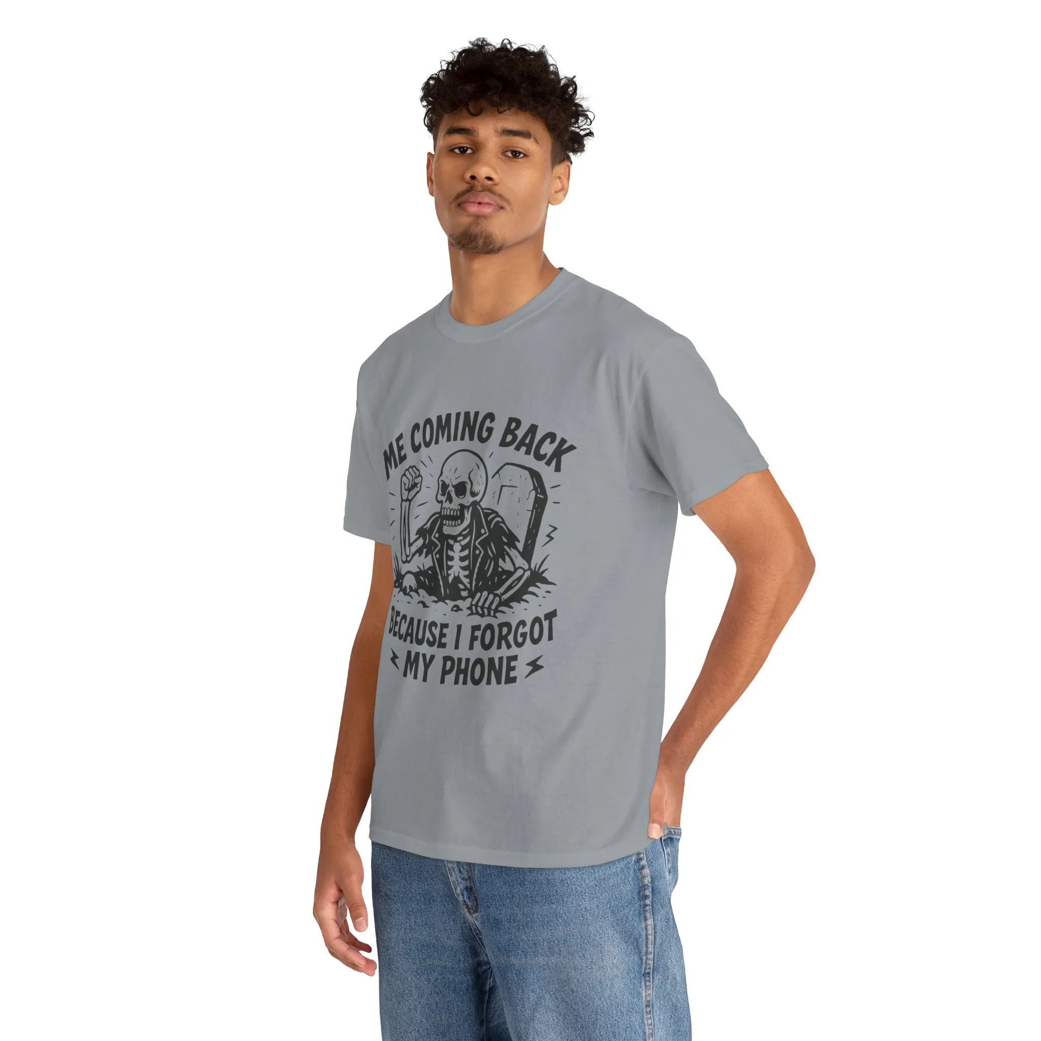 Forgot My Phone T-Shirt, Funny Skeleton Coming Back From Grave Tee, Dark Humor Shirt for Men, Humor Tee, funny skull shirt - Image 15