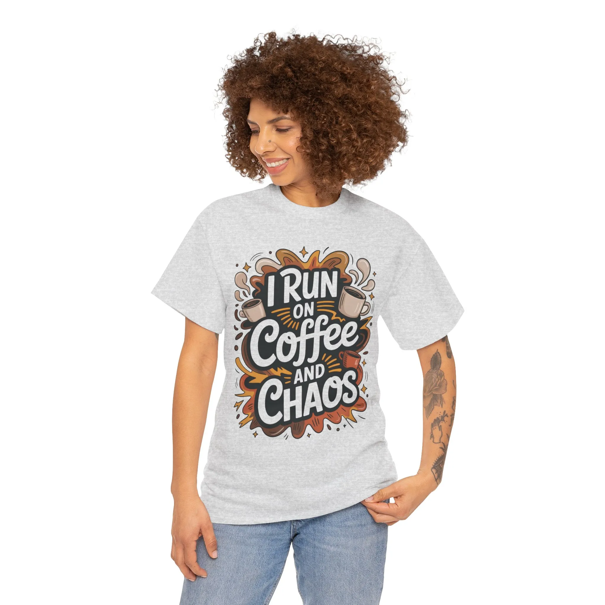 Run on Coffee and Chaos Tee, Unisex Cotton T-Shirt, Coffee Lover Gift, Casual Wear, Perfect for Relaxing Days - Image 22
