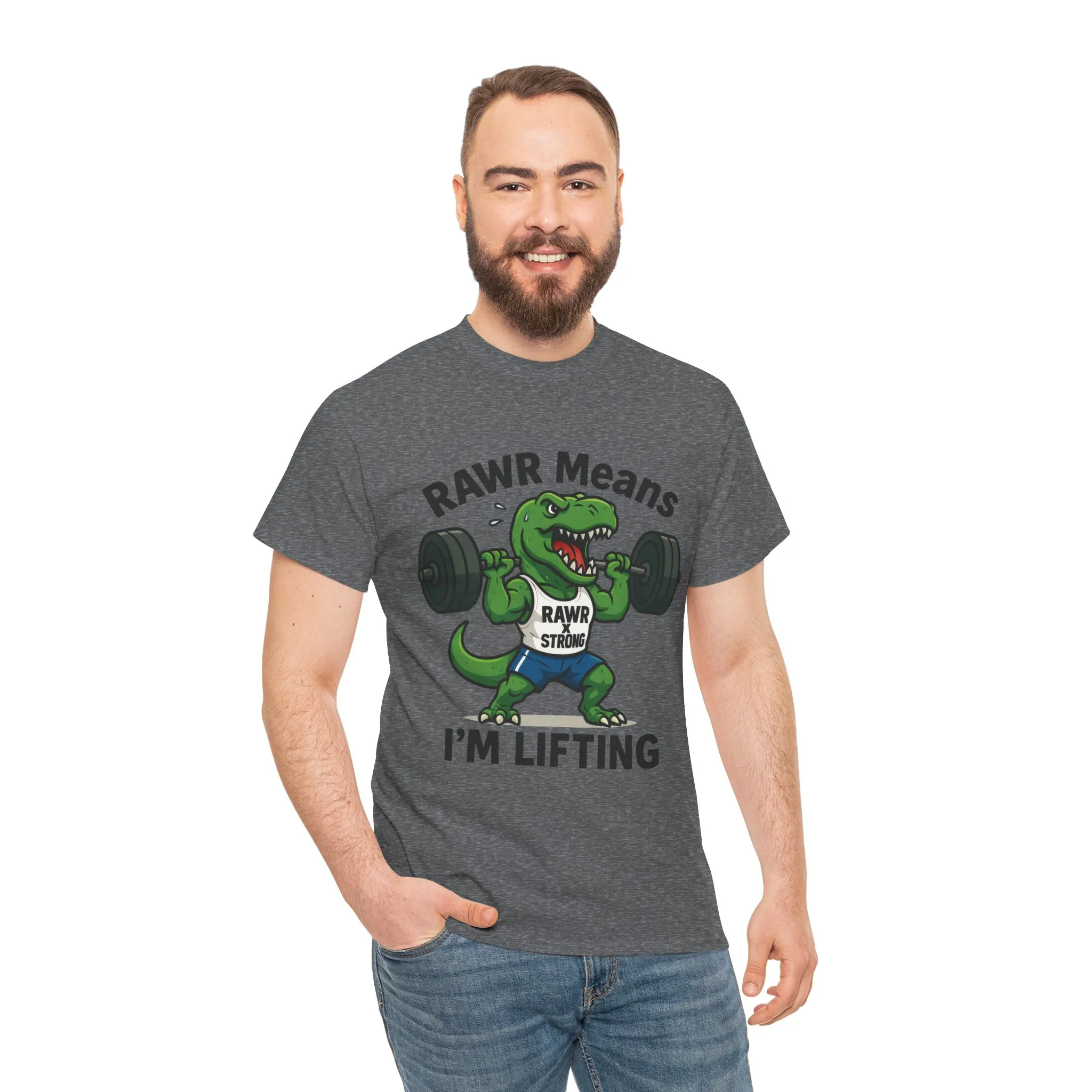 RAWR Gym Shirt for Men, Funny Dinosaur Lifting Tee, Workout Dino Fitness Gift, Barbell Humor Shirt, Motivational T-Shirt, Activewear - Image 12