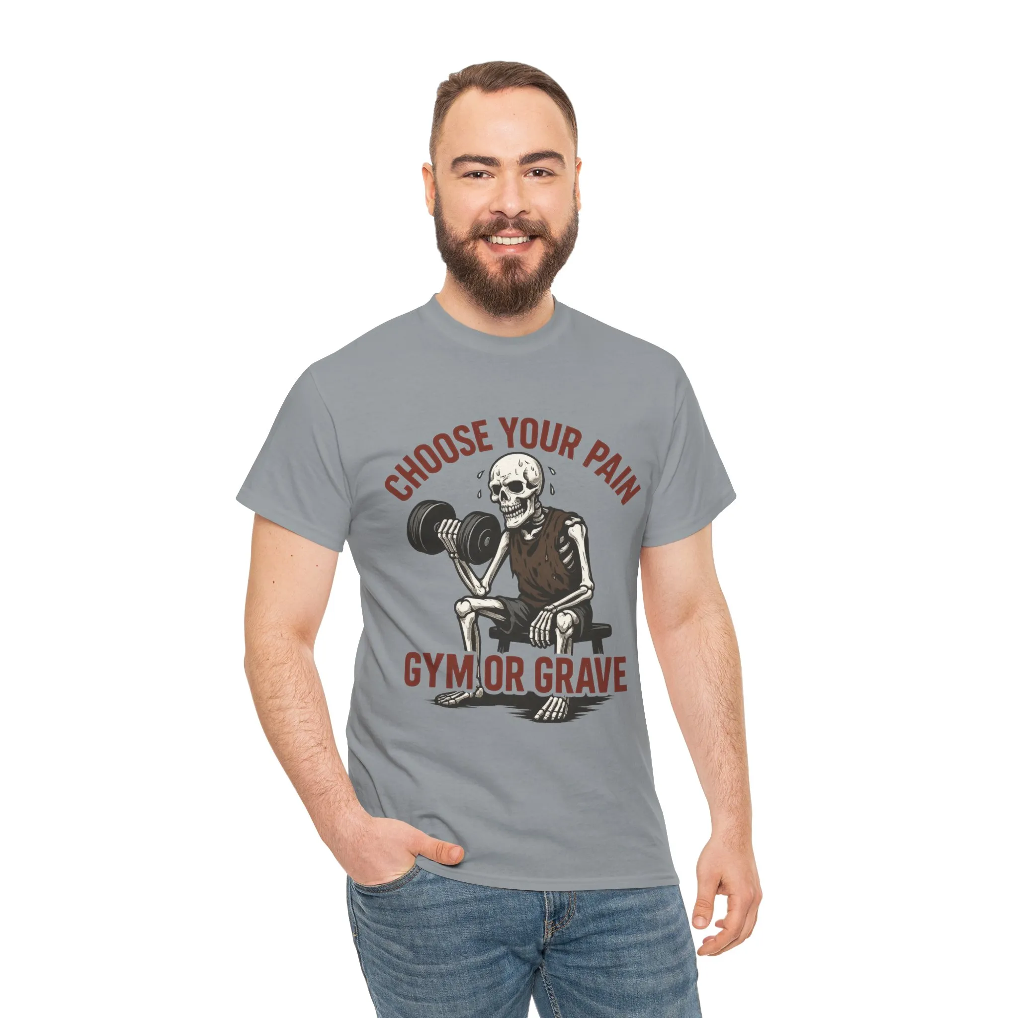 Choose Your Pain Gym Shirt, Gym or Grave Mens Tee, Funny Skeleton Workout Tee, Dark Gym Humor Gift, Halloween Gym Shirt, Motivational Tees