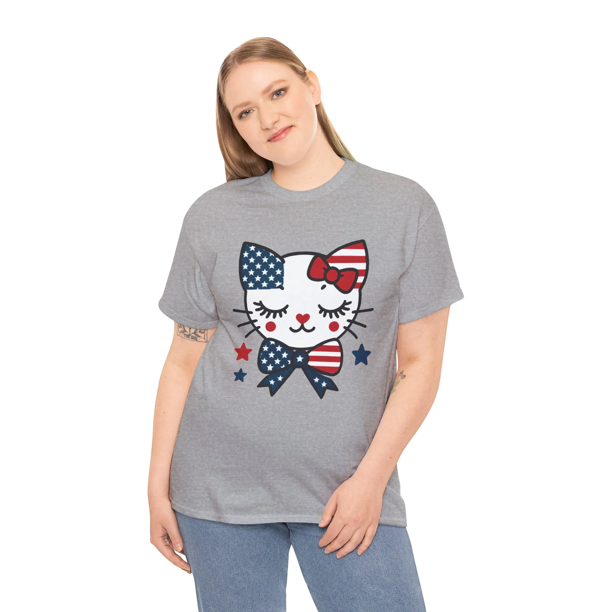 Patriotic Cat Womens Tee, Cute Cat Shirt, Womens T-Shirt, July 4th Outfit, Independence Day Gift, Animal Lover Apparel - Image 7