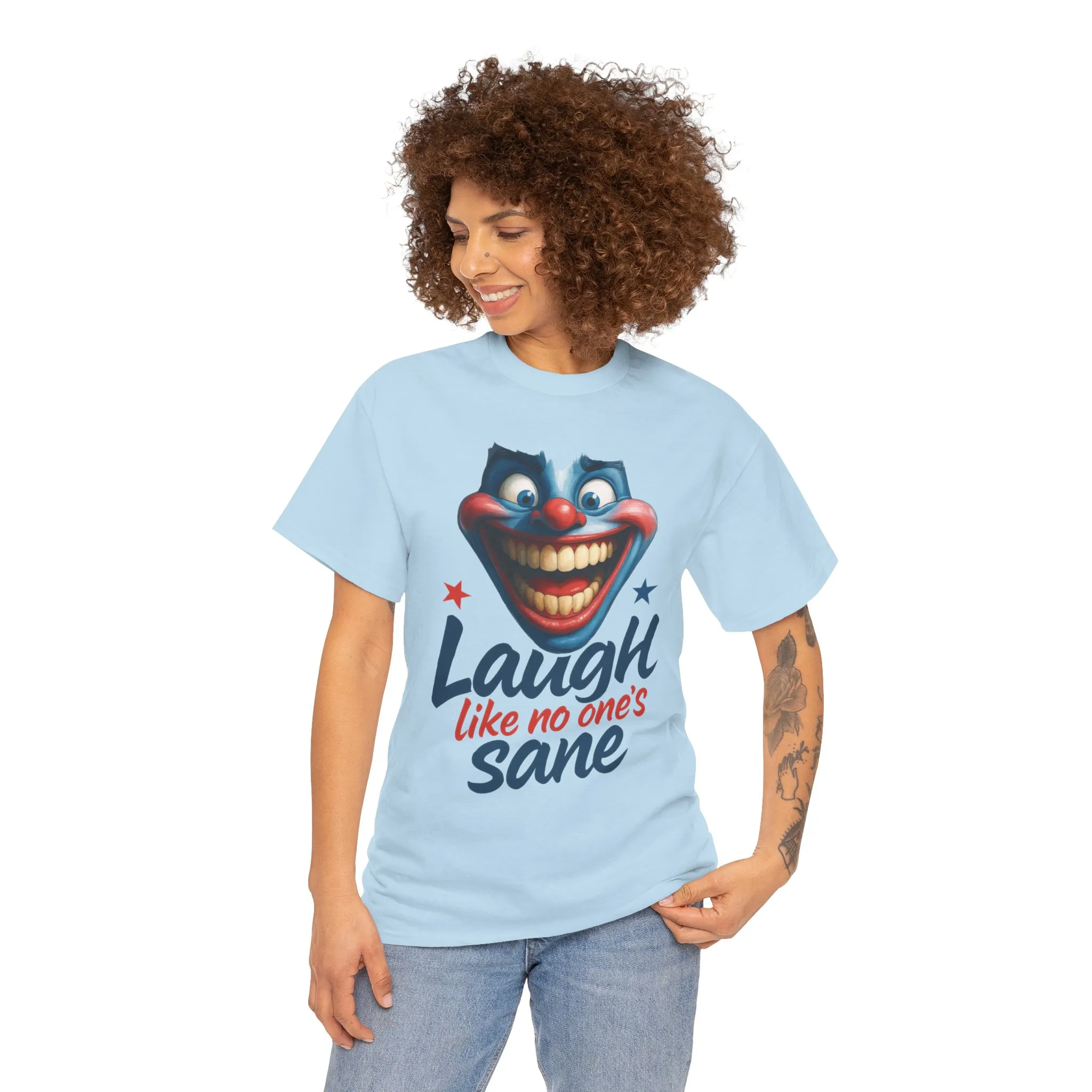 Funny Clown Face Unisex Heavy Cotton Tee, Creepy Clown Face T-Shirt, Humor T-Shirt,Clown Theme Shirt, Funny Horror Graphic Tee - Image 3