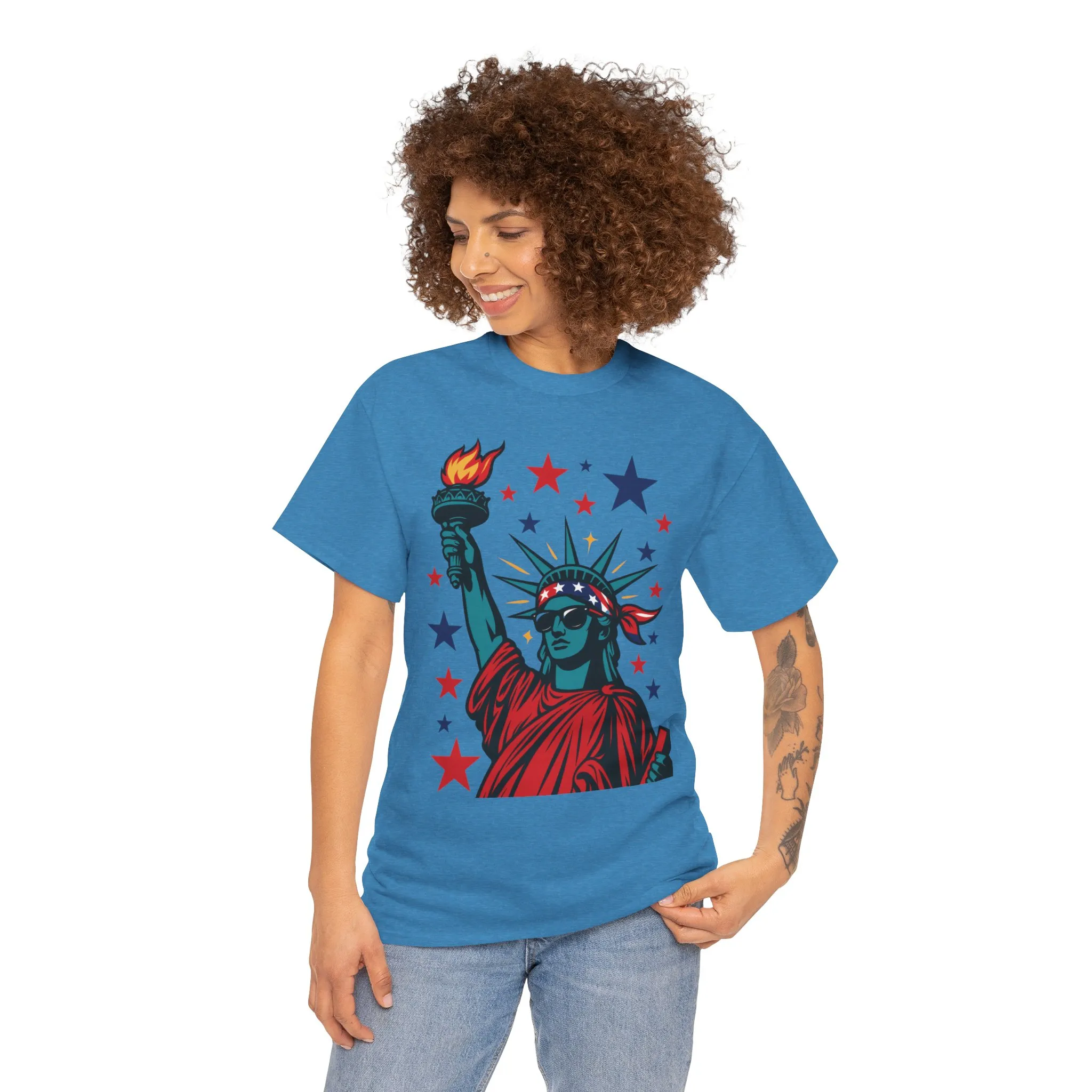 Lady Liberty Pop Art T-Shirt, Patriotic 4th of July Womens Tee, Retro USA Bandana Statue Shirt - Image 32