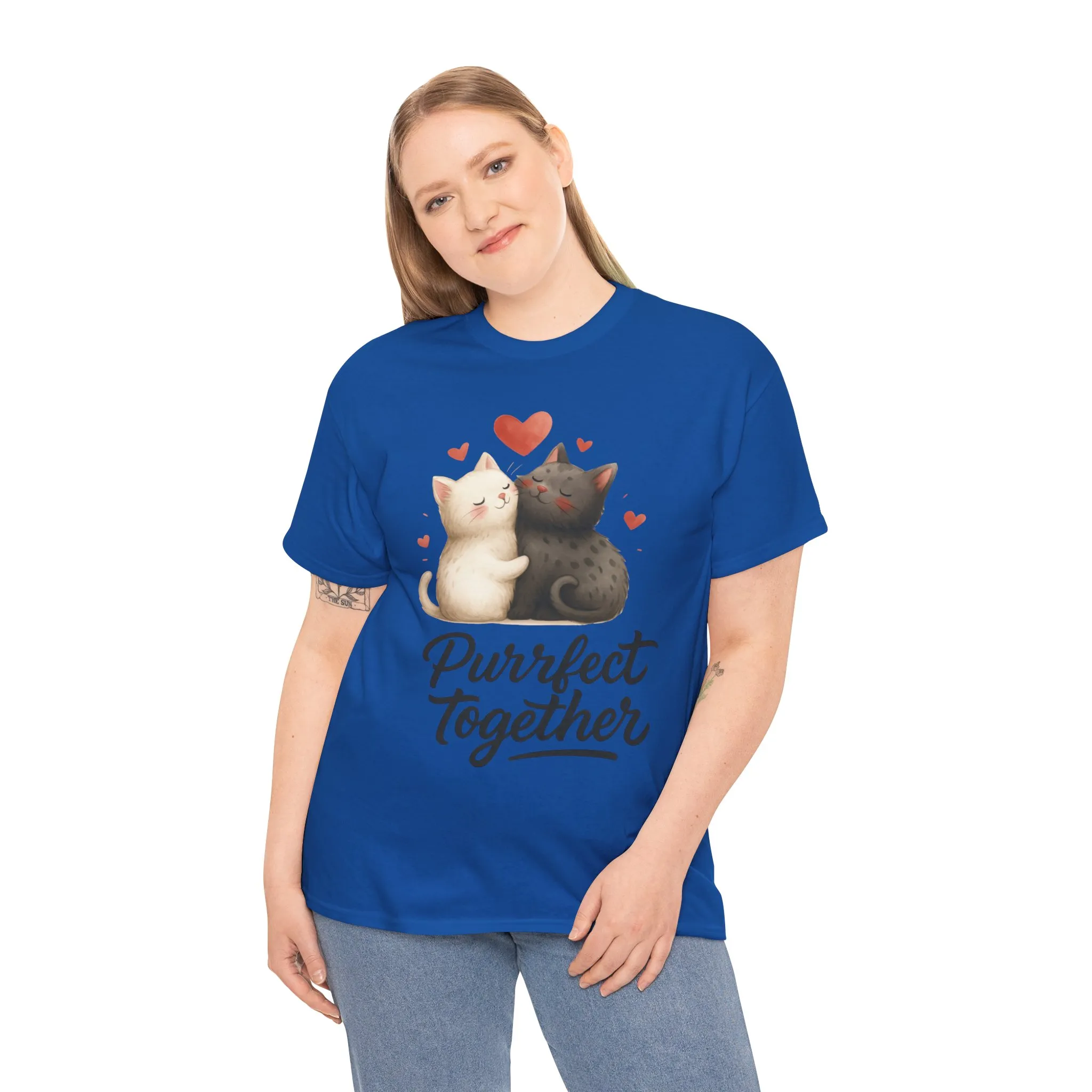 Purrfect Together Cat Tee, Cute Cat Lovers Gift, Funny Animal T-Shirt, Unisex Cotton Graphic Tee, Perfect for Valentine's Day, Pet [...] - Image 18