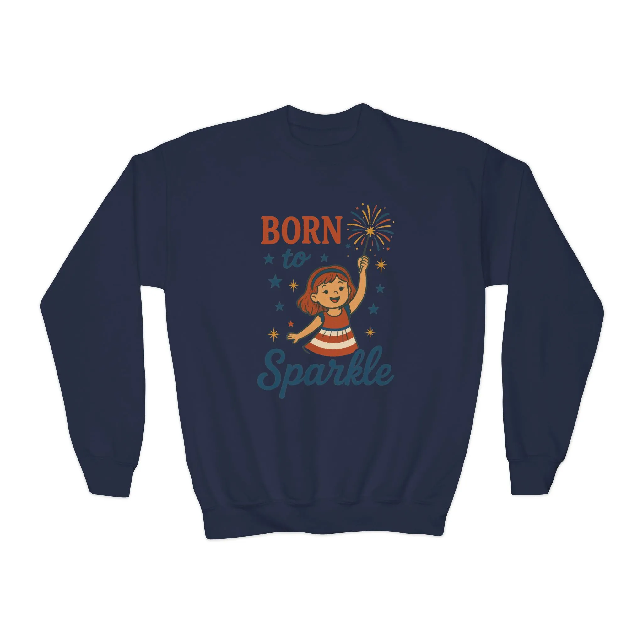 4th of July Youth Crewneck Sweatshirt, Born to Sparkle Tee, Patriotic Fireworks Toddler Crewneck, Independence Day Outfit for Tween Girls - Image 11