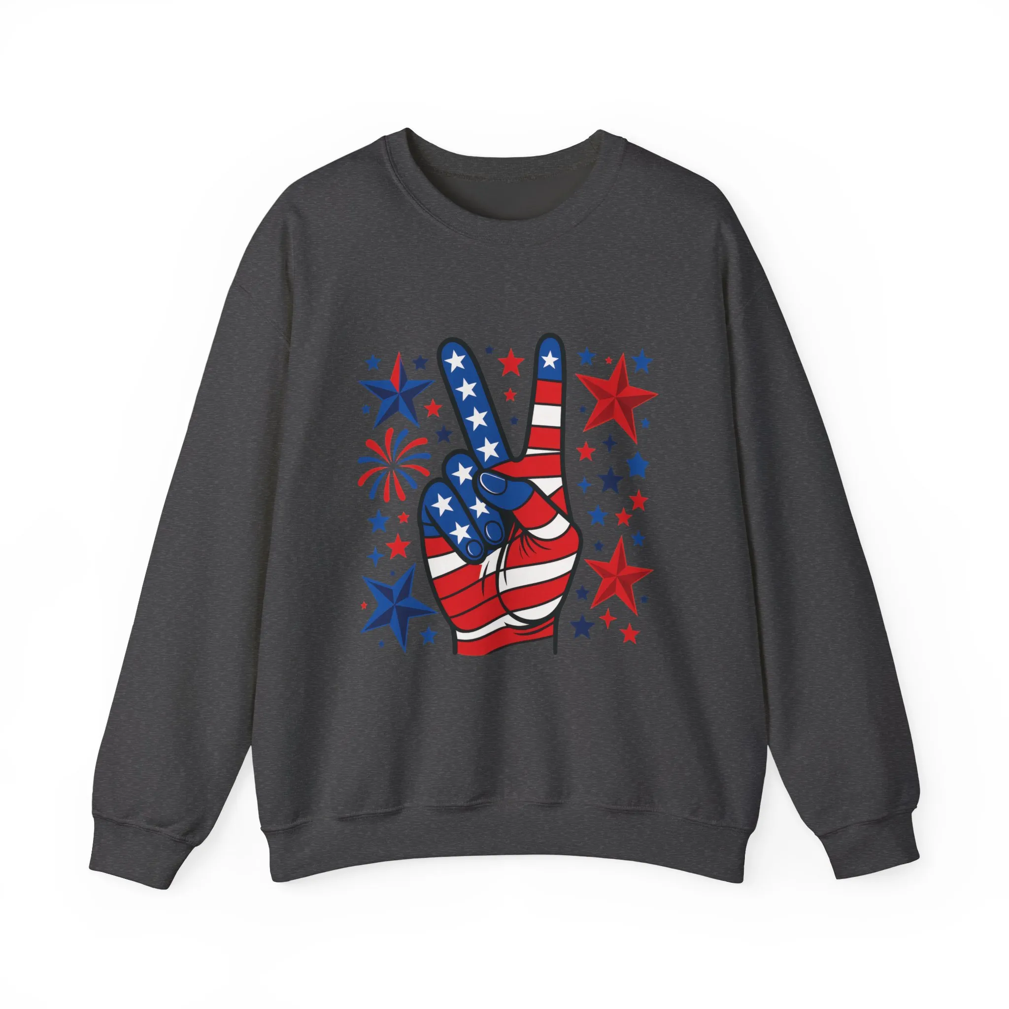 Patriotic Peace Crewneck Sweatshirt - Unisex Heavy Blend, 4th of July Clothing, Peace Sign Design, Casual Wear, Gift for Him/Her - Image 21
