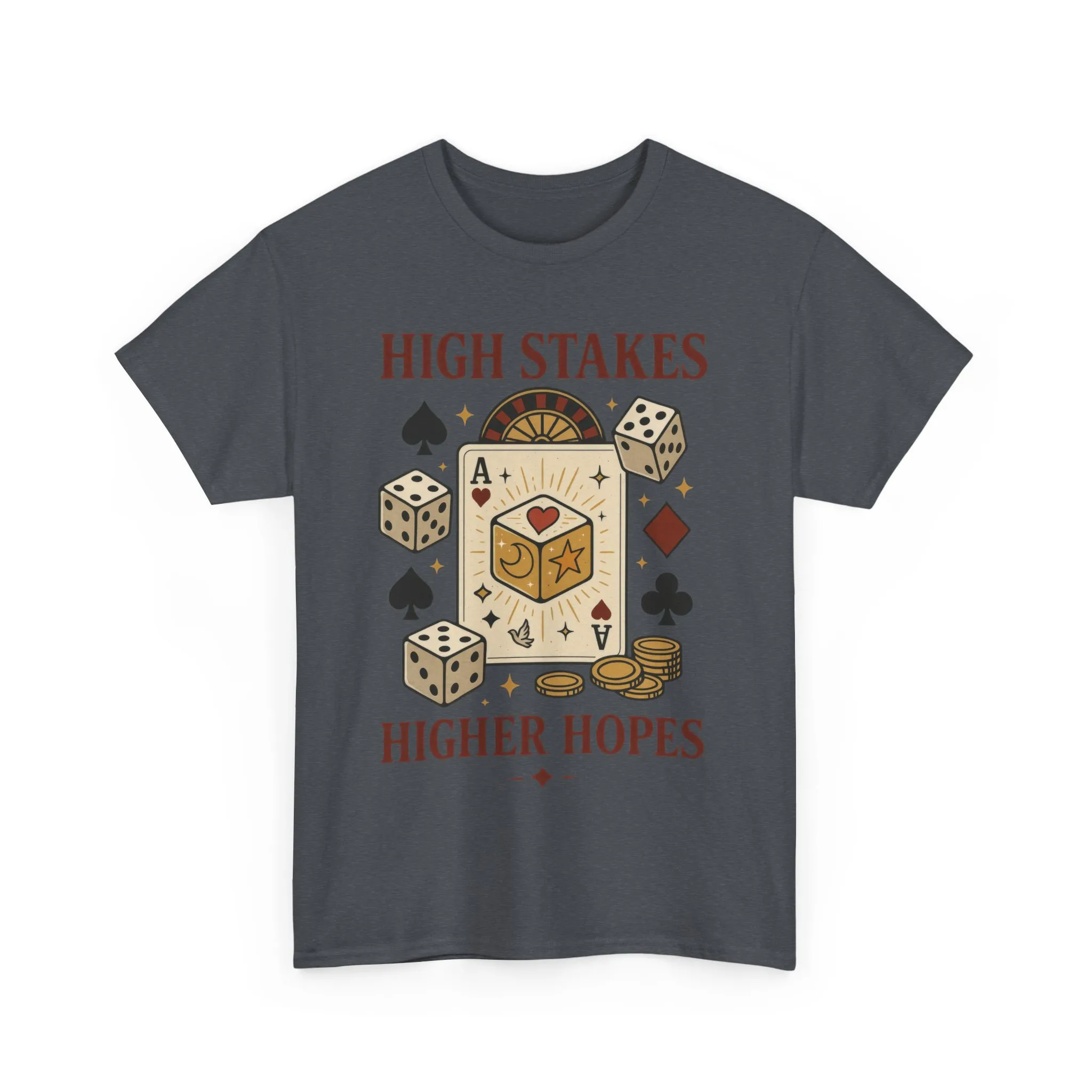 High Stakes, Higher Hopes Graphic Tee, Unisex Gambling Gift, Dice and Card Theme Shirt, Casual Wear, Game Night Apparel - Image 21