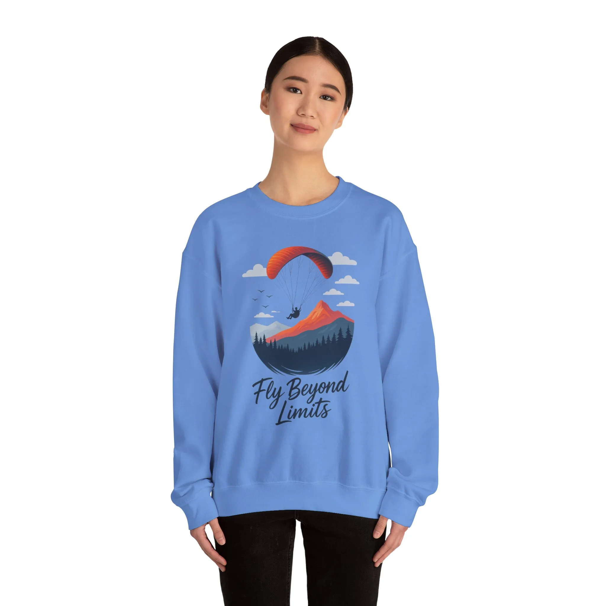 Adventure Inspiration Crewneck Sweatshirt - Fly Beyond Limits, Cozy Outdoor Outfit, Gift for Adventurers, Travel, Motivation Apparel - Image 2