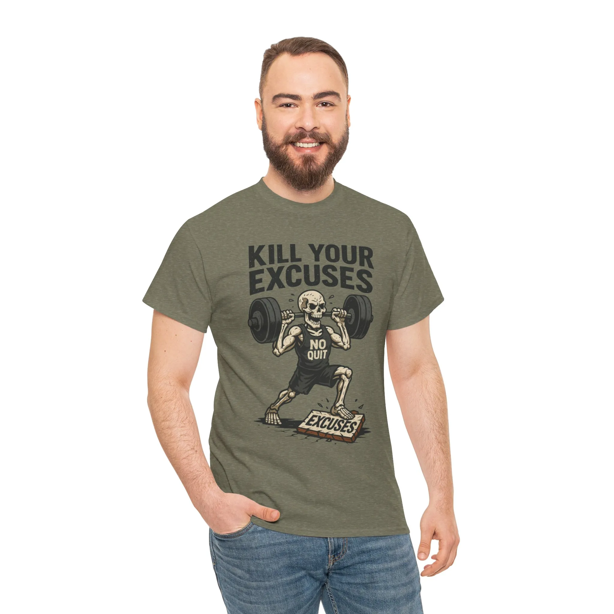 Kill Your Excuses Shirt, No Quit Skeleton Gym Tee for Men, Motivational Fitness T-Shirt, Workout Gift, Gym Apparel - Image 17