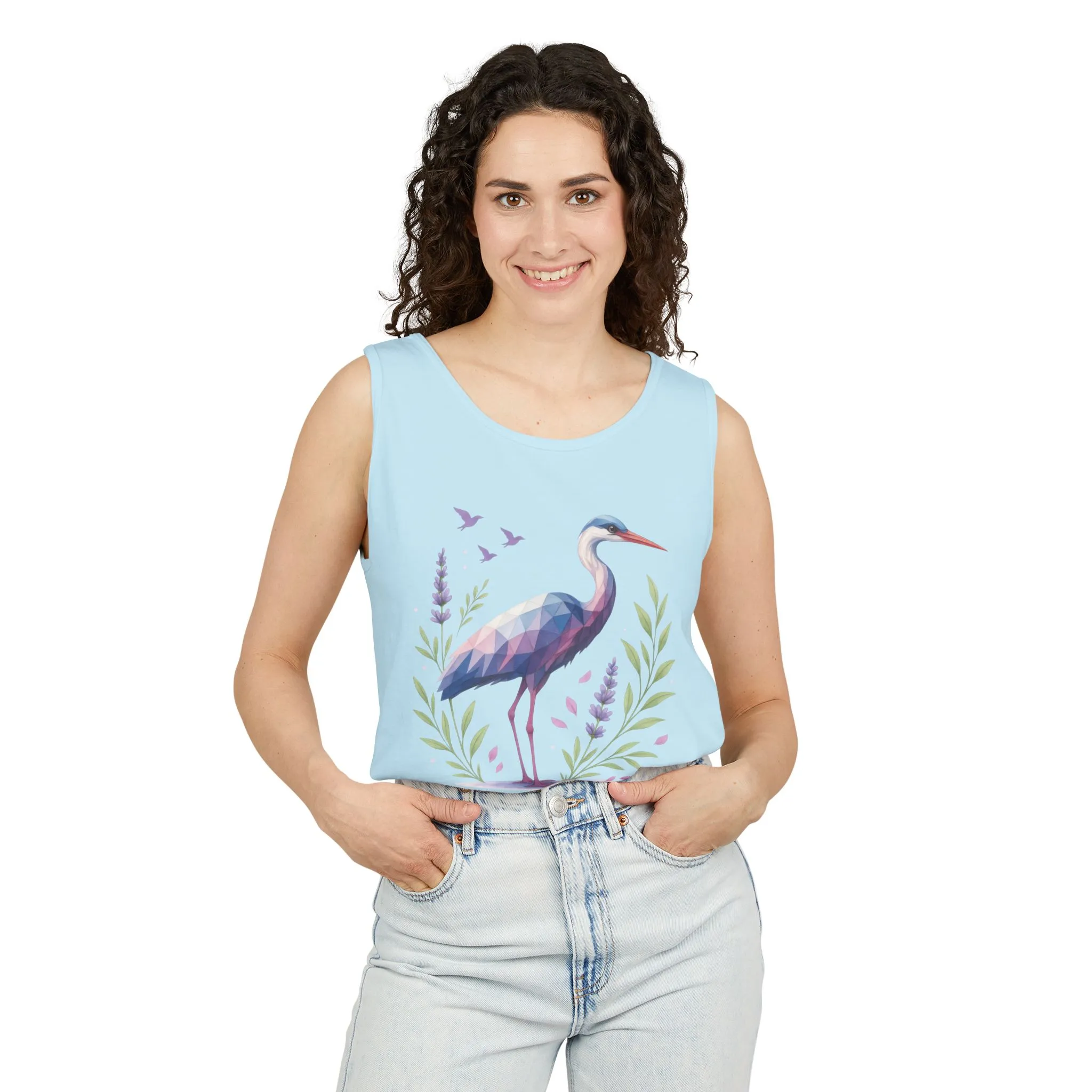 Polygonal Heron Graphic Tank, Womens Artistic Bird Summer Top, Geometric Crane, Bird Lovers Gift, Yoga Shirt, Fitness Apparel, Casual Wear - Image 11