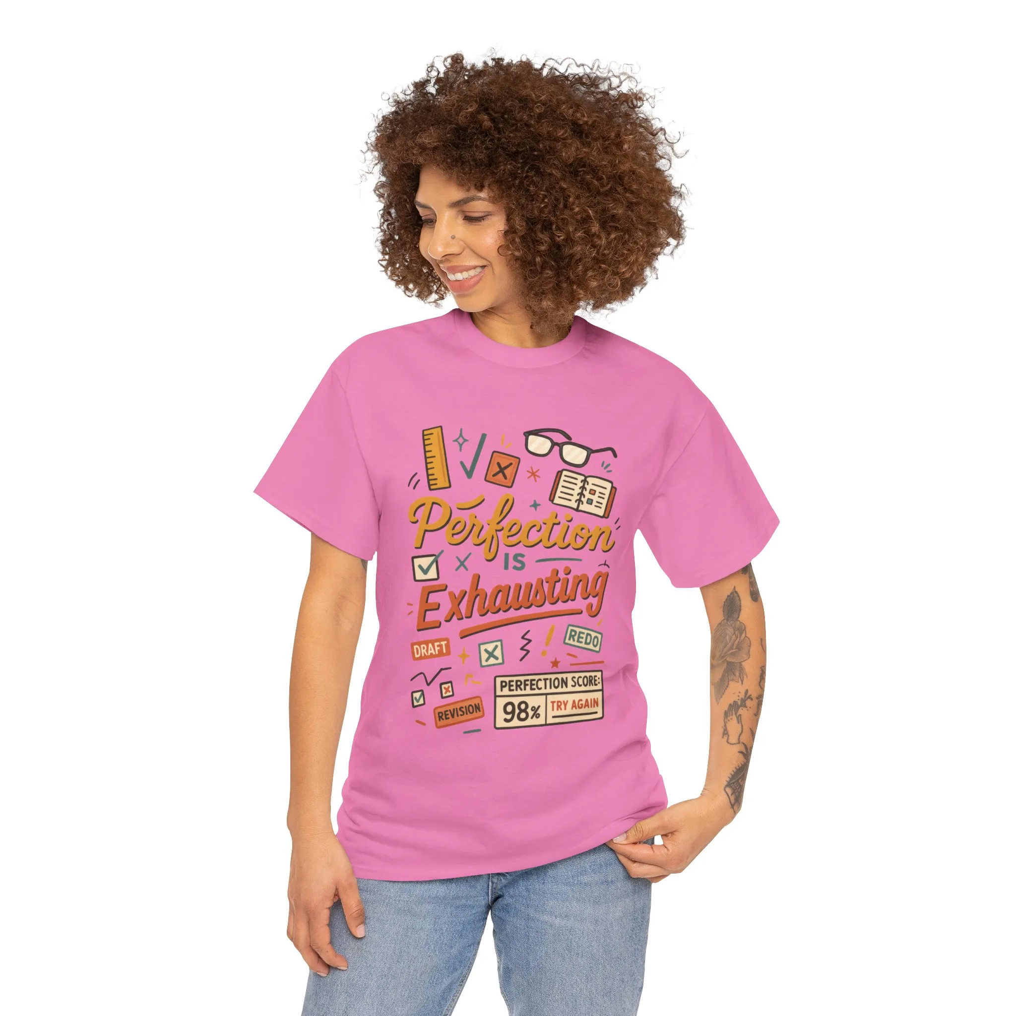 Perfection is Exhausting Tee, Funny T-Shirt for Students, Relaxed Fit Unisex Top, Gift for Graduates, Motivational Apparel, Casual Wear - Image 26