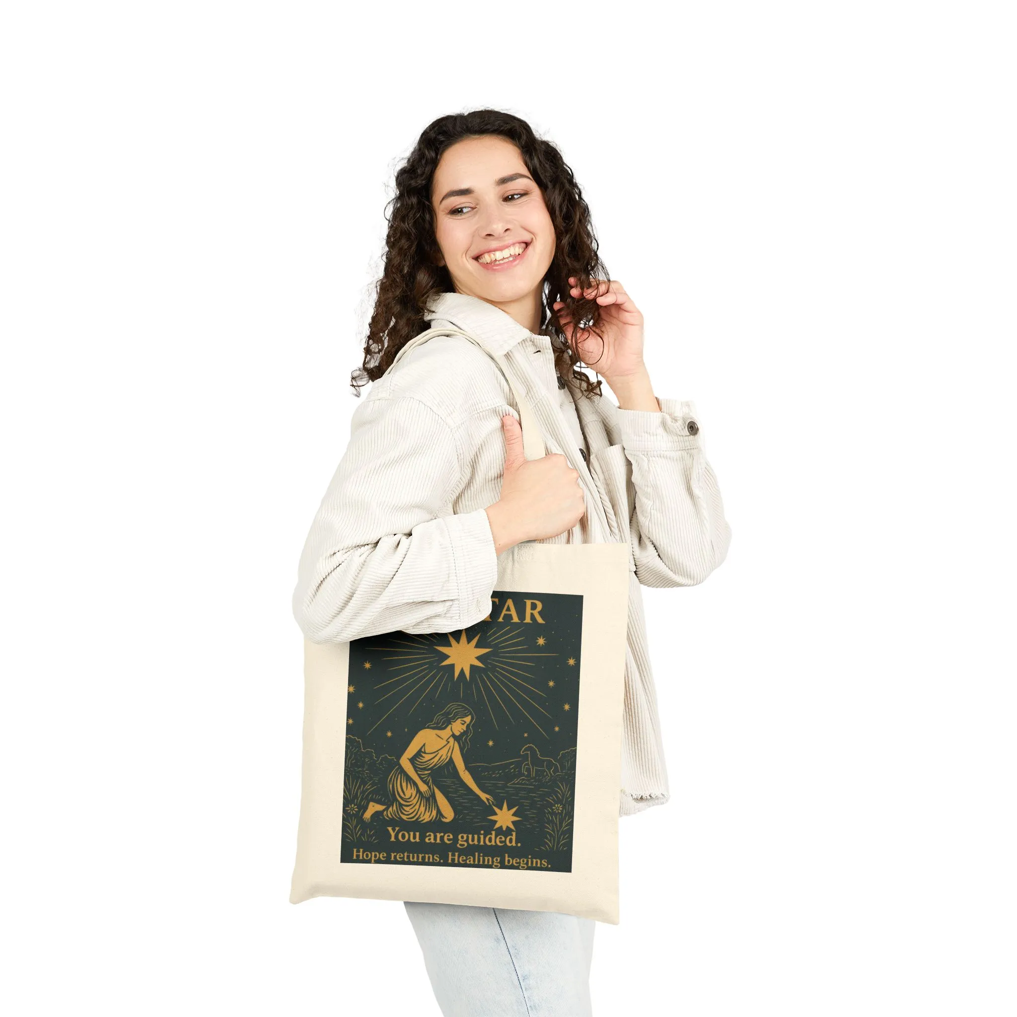 The Star Tarot Cotton Tote Bag, Hope & Healing Spiritual Gift, Mystical Moon Star Canvas, Tarot Bag, Astrological Gift, Spiritual Canvas Bag - Image 3