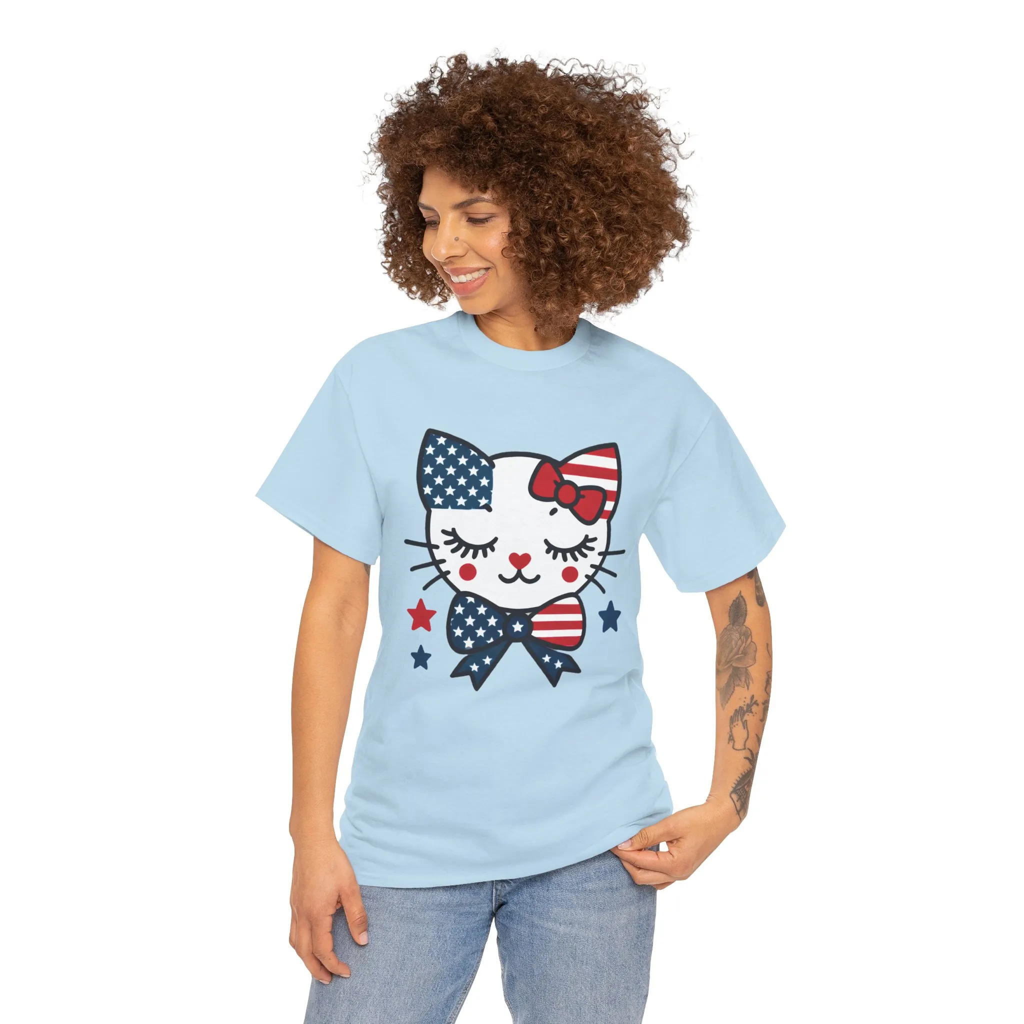 Patriotic Cat Womens Tee, Cute Cat Shirt, Womens T-Shirt, July 4th Outfit, Independence Day Gift, Animal Lover Apparel - Image 33