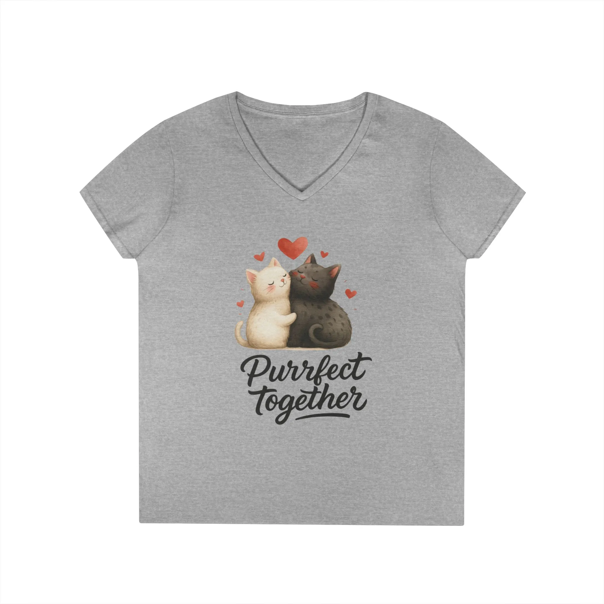 Cute Cat Love V-Neck T-Shirt, Animal Lover Gift, Valentine's Day Shirt, Cat Mom Gift, Cute Graphic Tee - Image 4
