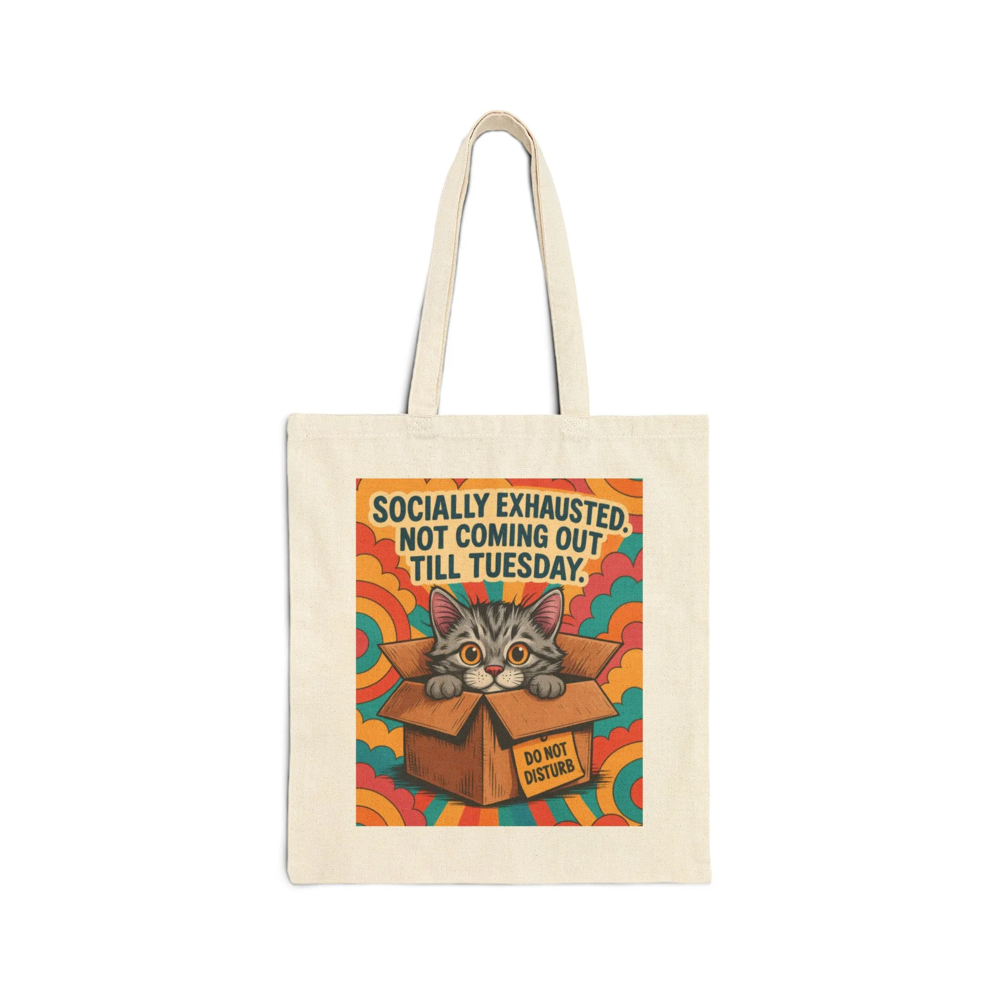 Socially Exhausted Cat Tote Bag, Funny Retro Cat in Box Canvas Bag, Do Not Disturb Comic Bag, Gift for Cat Lovers, Weekend Vibes - Image 9