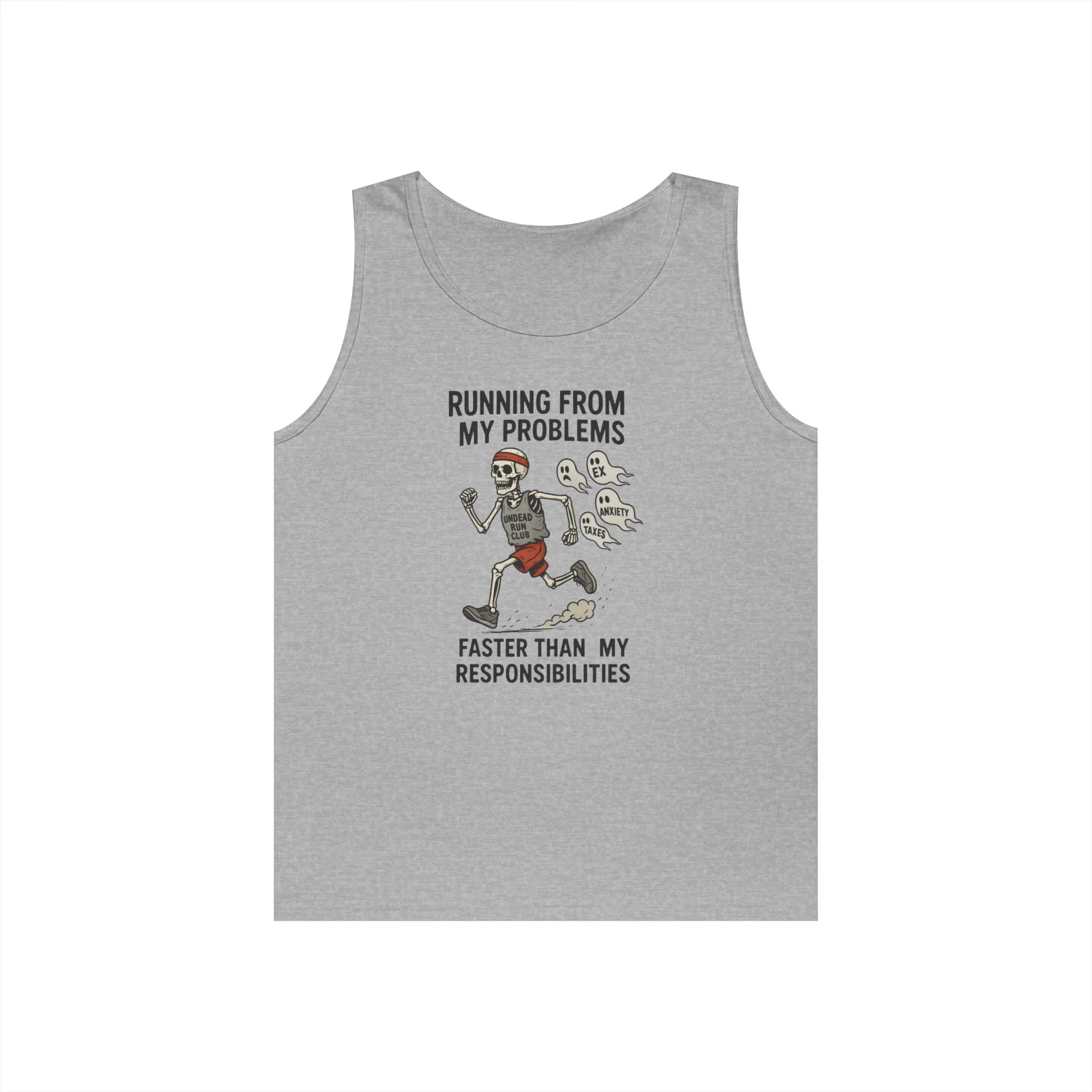 Skeleton Runner Tank for Men, Undead Jogging Club Tee, Halloween T-Shirt, Gift for Runners, Anxiety Humor Gift, Funny Graphic Tank Top - Image 2