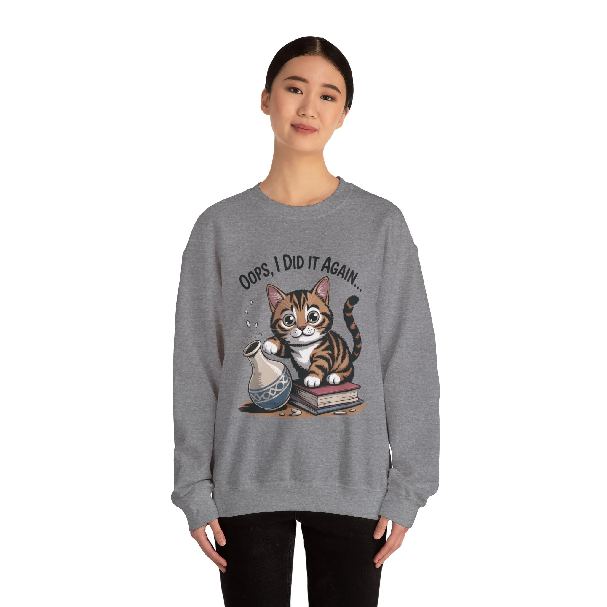 Cute Cat Oops! I Did It Again Sweatshirt, Funny Pet Lover Gift, Cozy Crewneck for Cat Moms, Purrfect for Birthdays, Casual Wear - Image 8