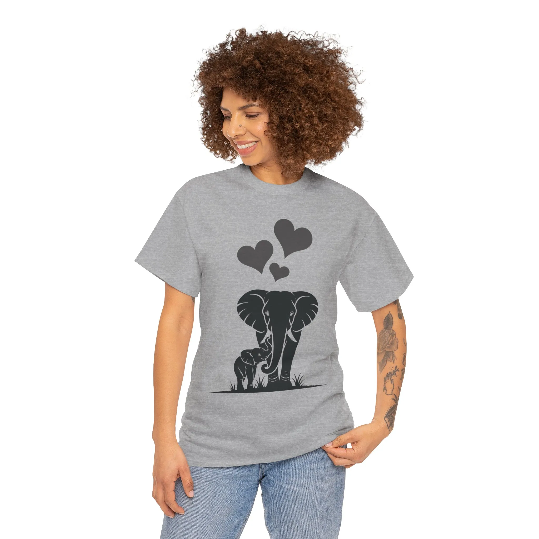 Elephant Mom and Baby T-Shirt, Elephant Love Cotton Tee, Cute Animal Shirt, Animal Lover Gift, Cute Minimalist Elephant Design - Image 5