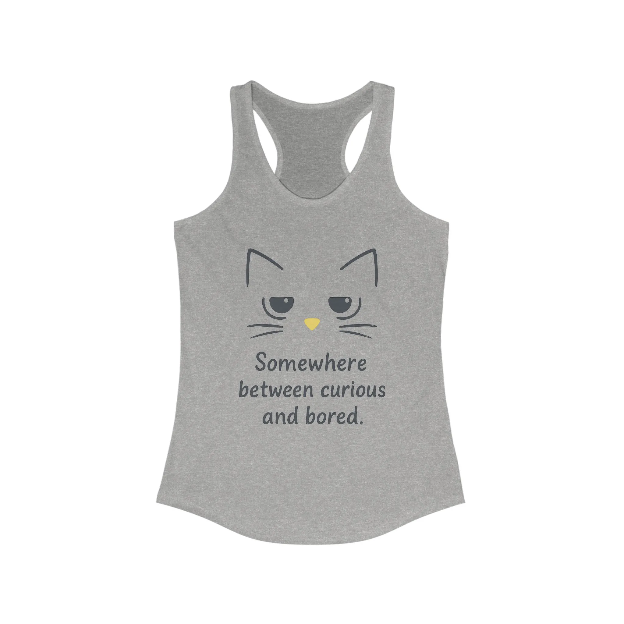 Curious & Bored Cat Tank Top, Women's Racerback Tee, Cute Cat Lover Gift, Fun Workout Top, Summer Casual Wear, Relaxed Fit Shirt - Image 7