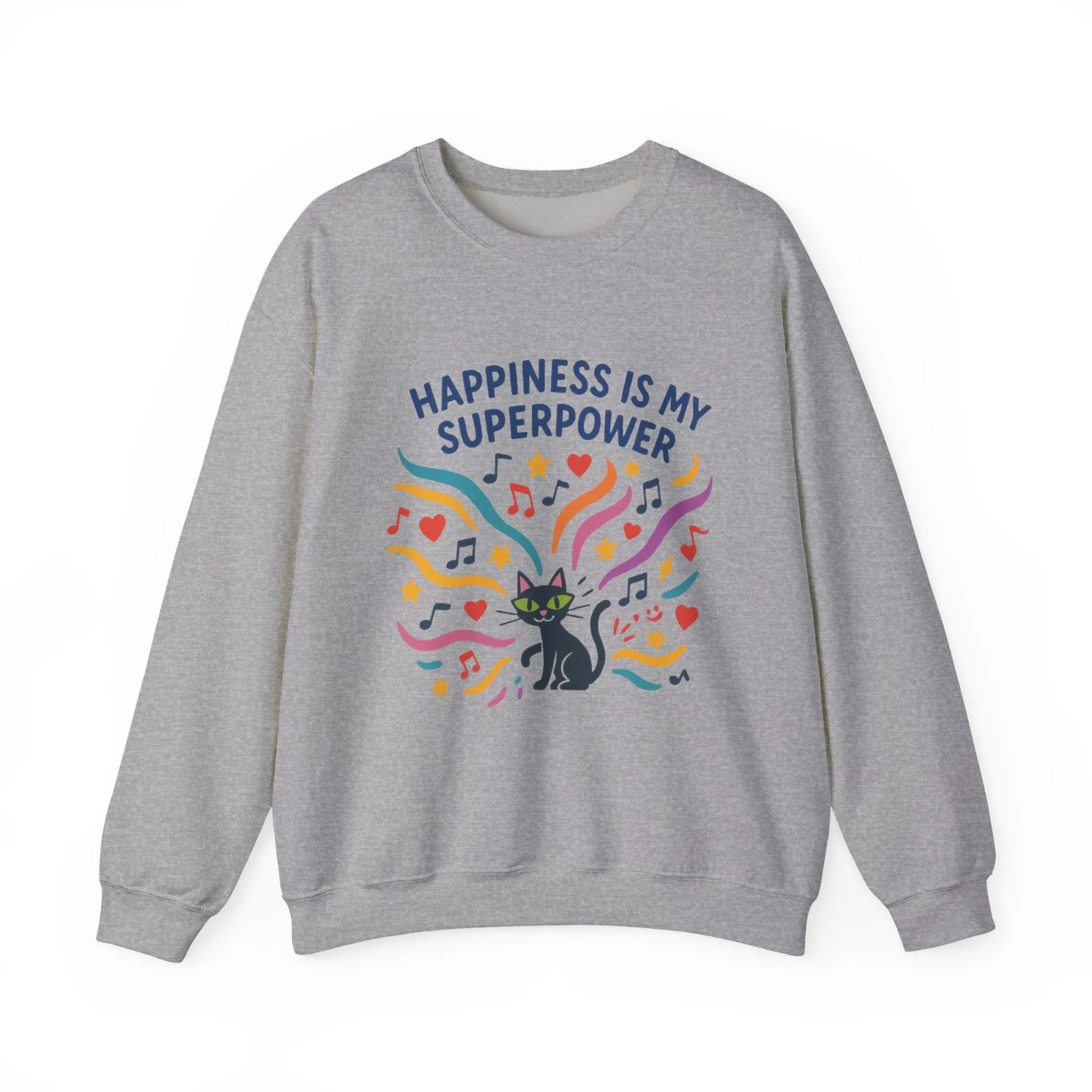 Playful Cat Crewneck Sweatshirt, Happiness is My Superpower, Cozy Sweatshirt, Gift for Cat Lovers, Fun Casual Style, Unique Animal Design - Image 10
