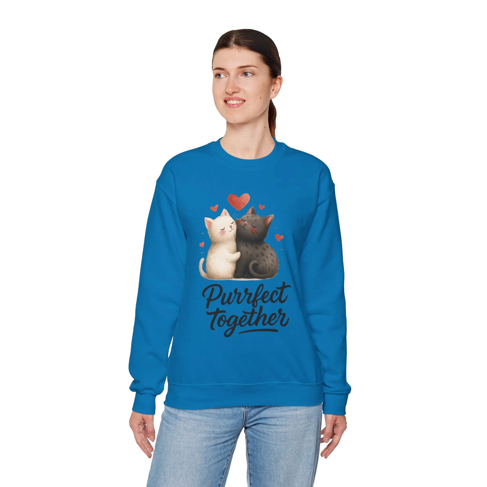 Cute Cat Couple Womens Sweatshirt, Purrfect Together Sweater, Gift for Cat Lovers, Cozy Crewneck for Valentine's Day, Animal Lover Apparel - Image 39
