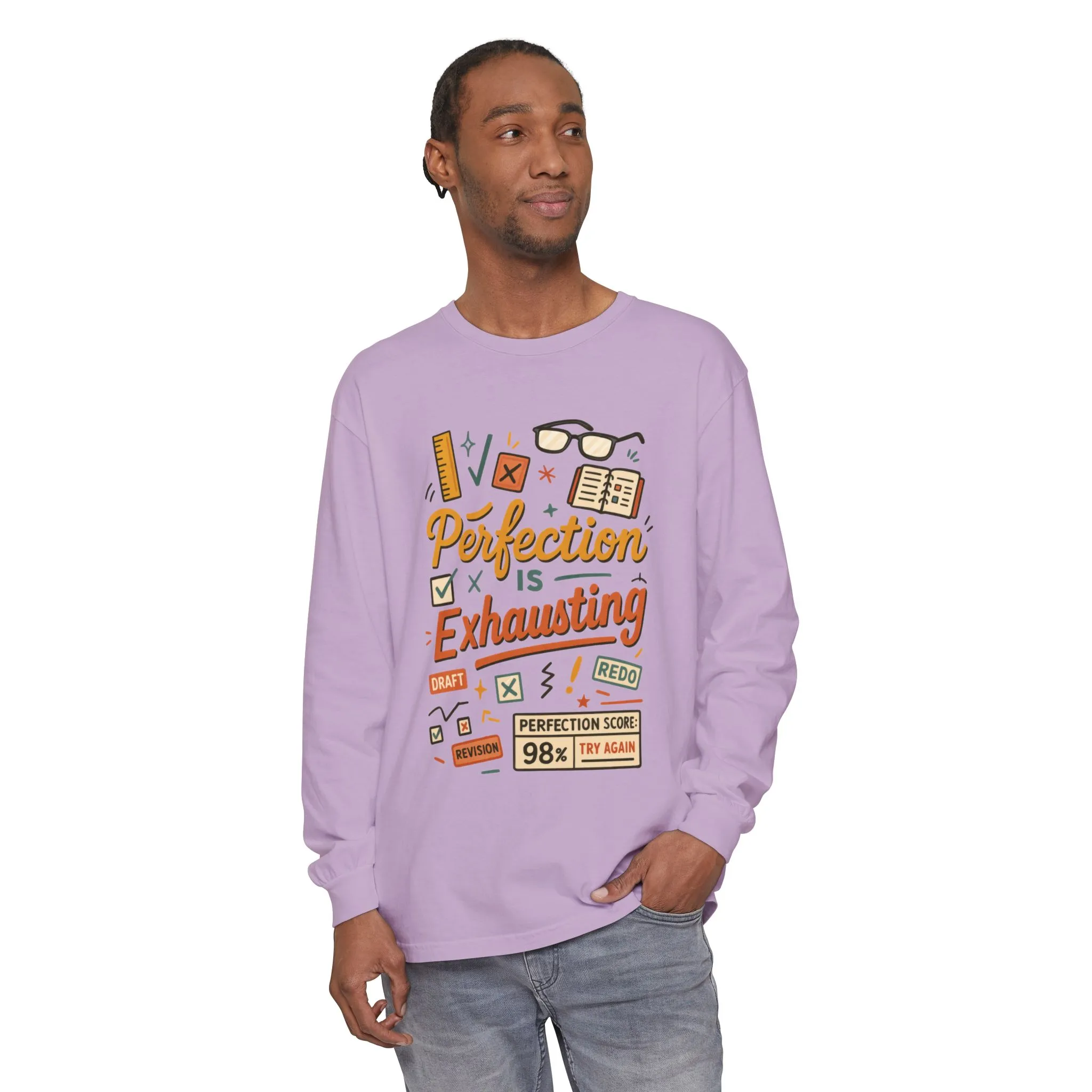 Stress Relief Long Sleeve Tee, Perfect for Perfectionists, Humorous Gift, Back-to-School, Gift for Graduates, Motivational Apparel - Image 22