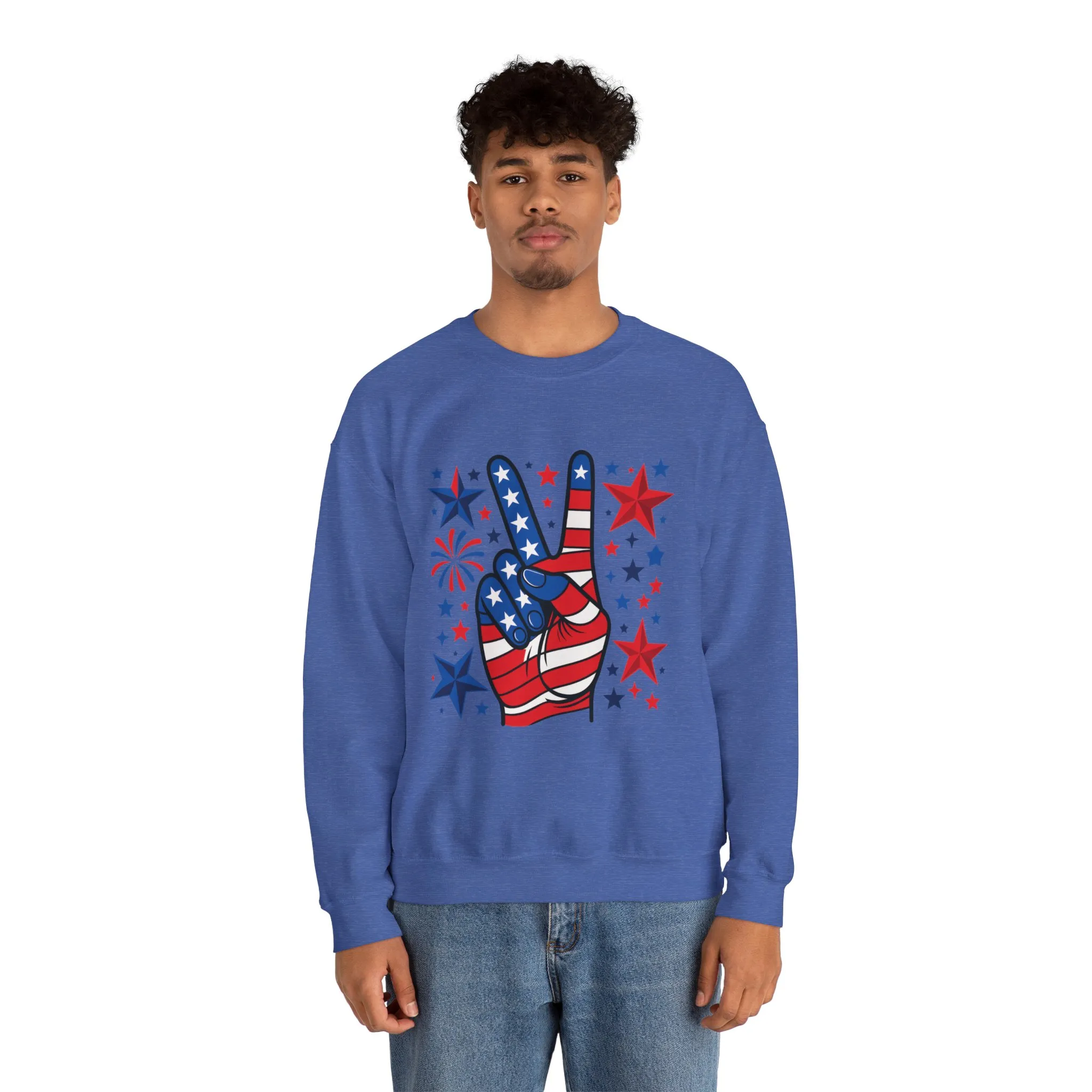Patriotic Peace Crewneck Sweatshirt - Unisex Heavy Blend, 4th of July Clothing, Peace Sign Design, Casual Wear, Gift for Him/Her - Image 34